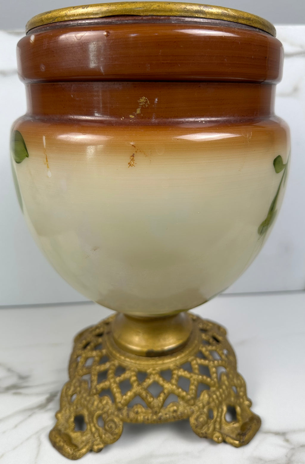 Victorian Hand-Painted Bristol Glass Vase on Ornate Filigree Base