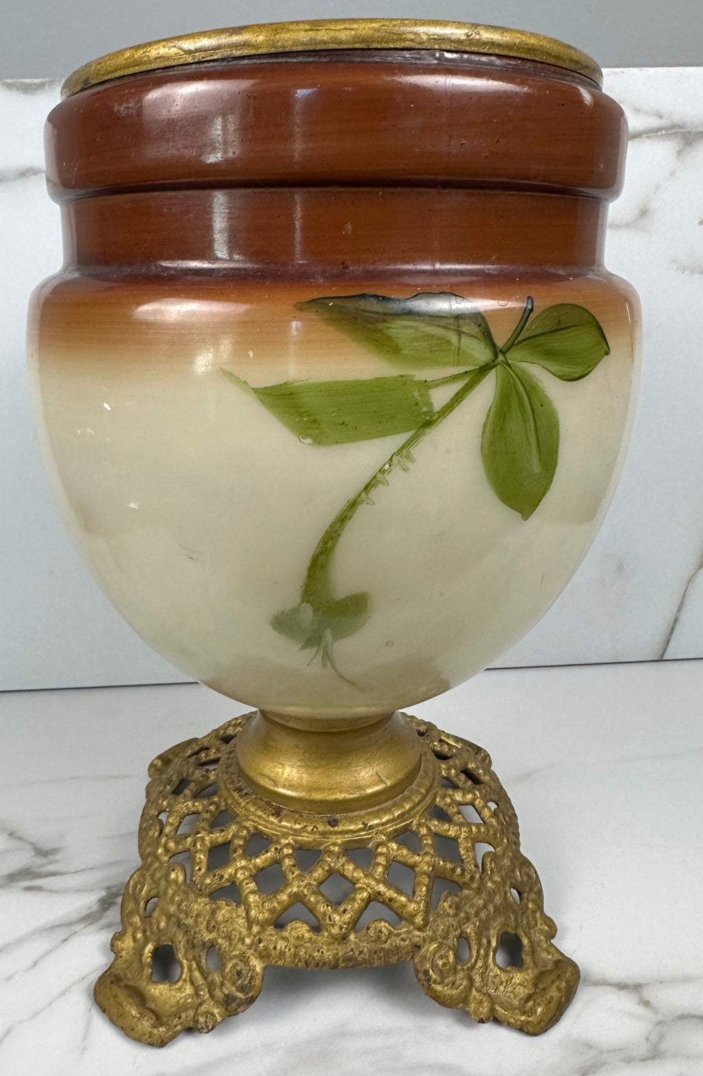 Victorian Hand-Painted Bristol Glass Vase on Ornate Filigree Base