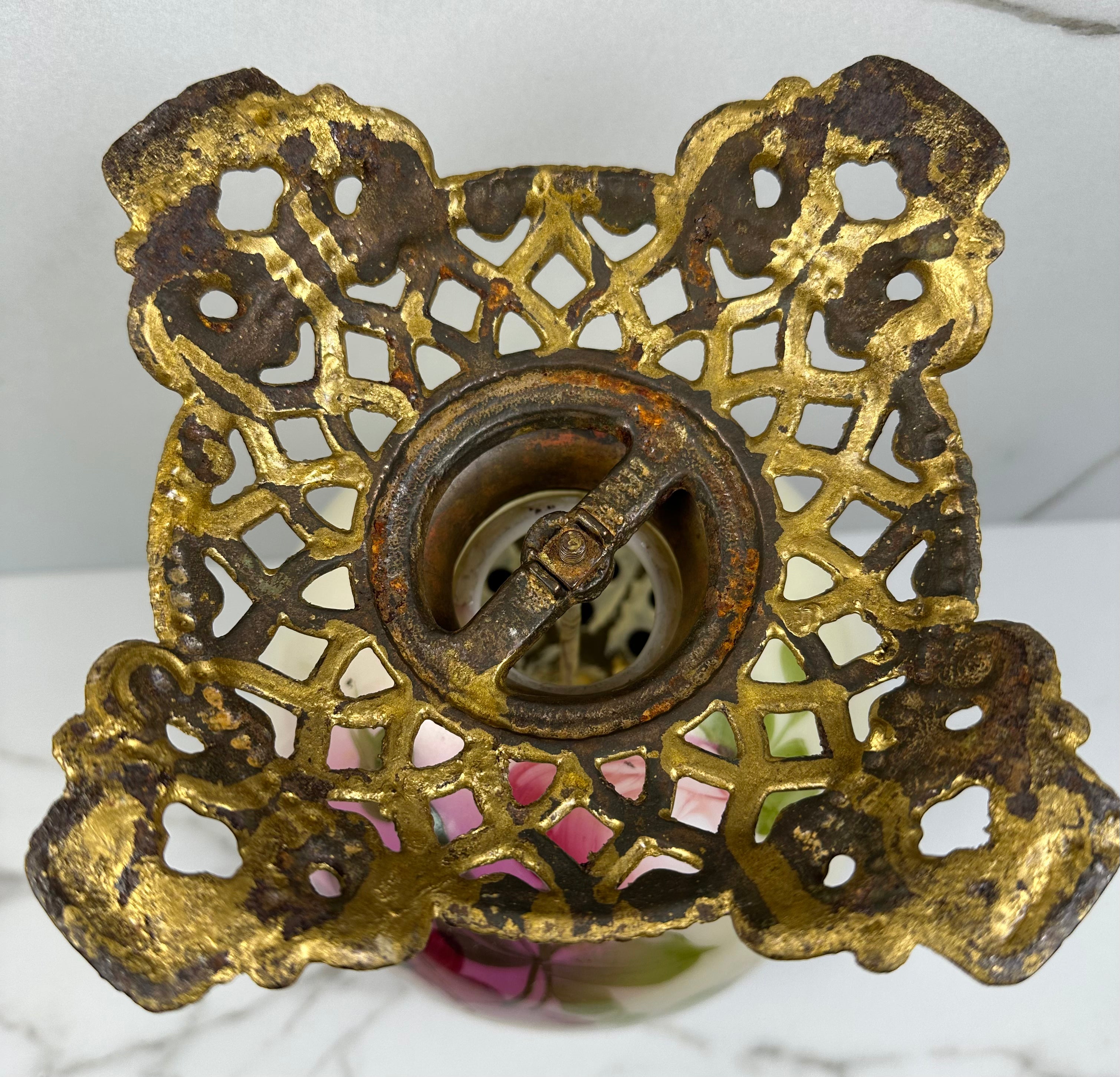 Victorian Hand-Painted Bristol Glass Vase on Ornate Filigree Base