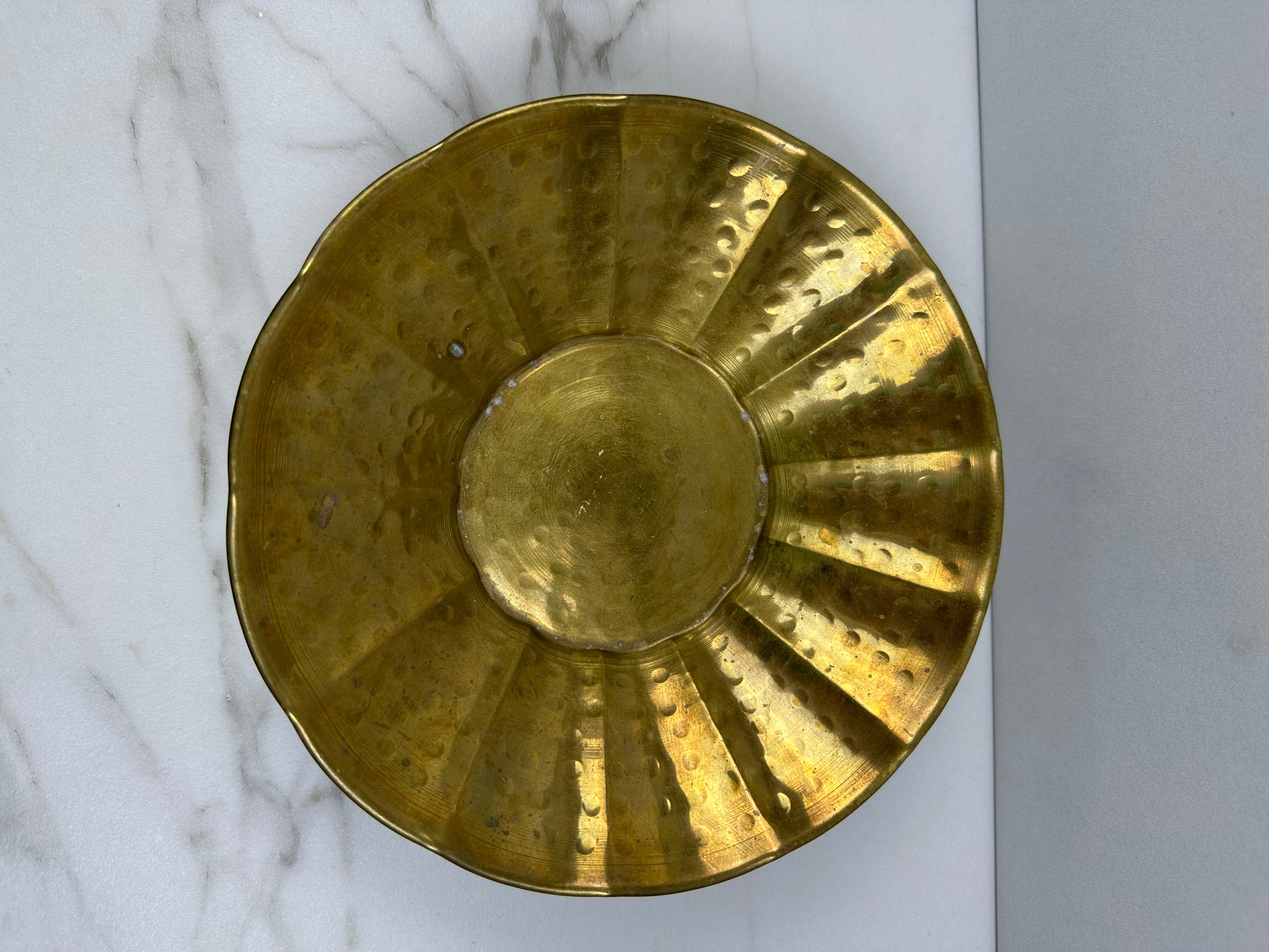 Scalloped  Brass Footed Bowl