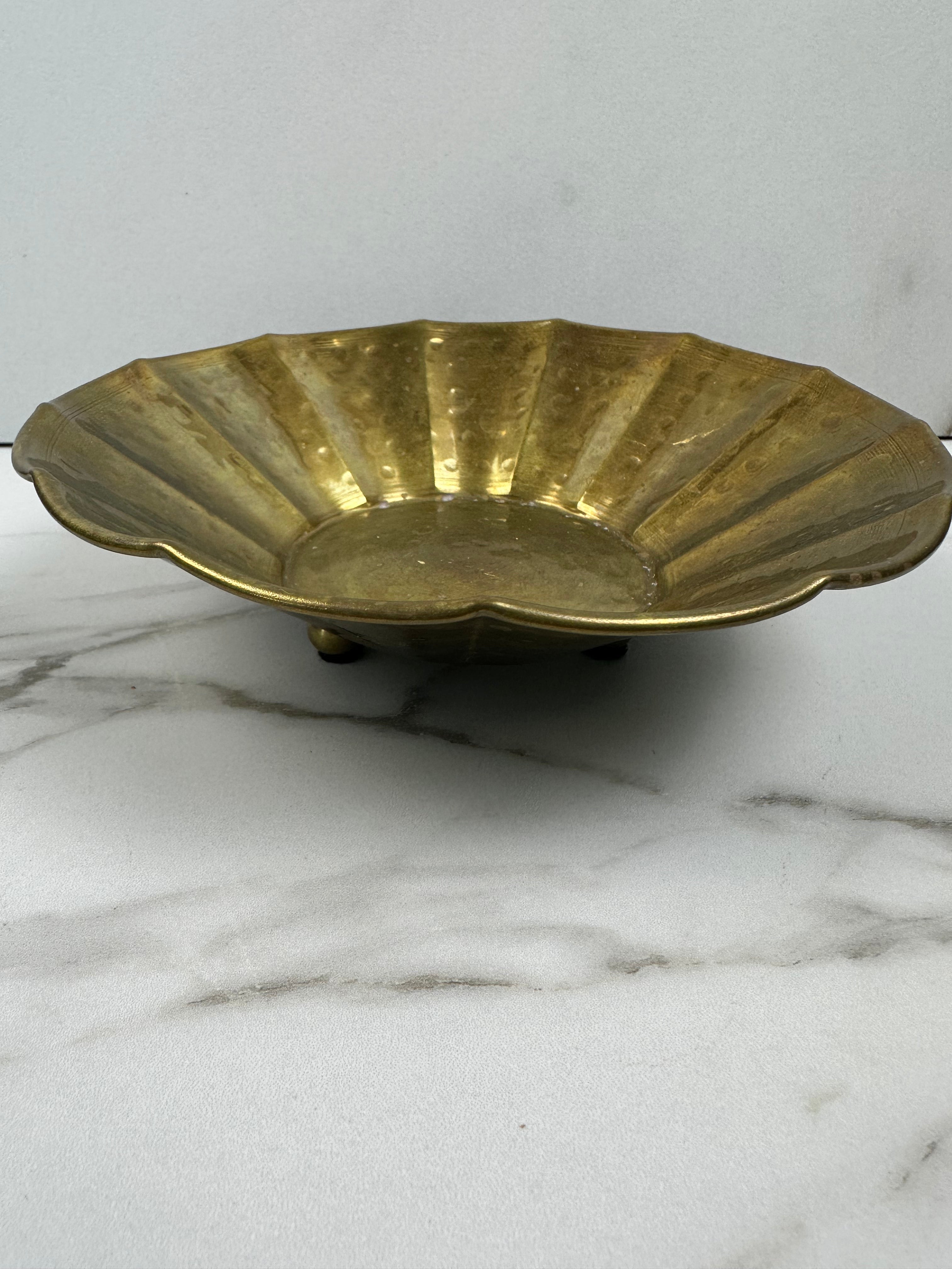 Scalloped  Brass Footed Bowl