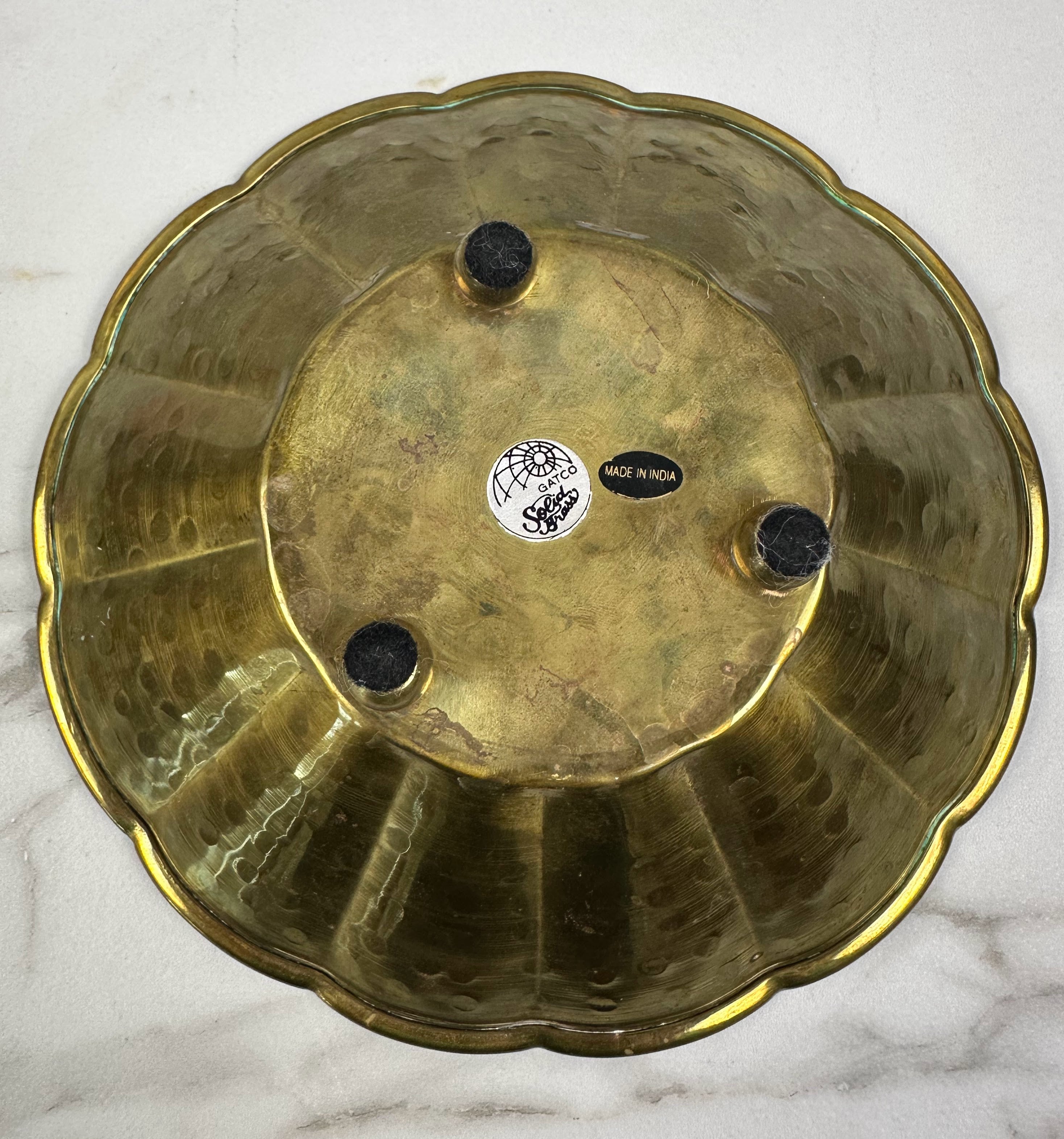 Scalloped  Brass Footed Bowl