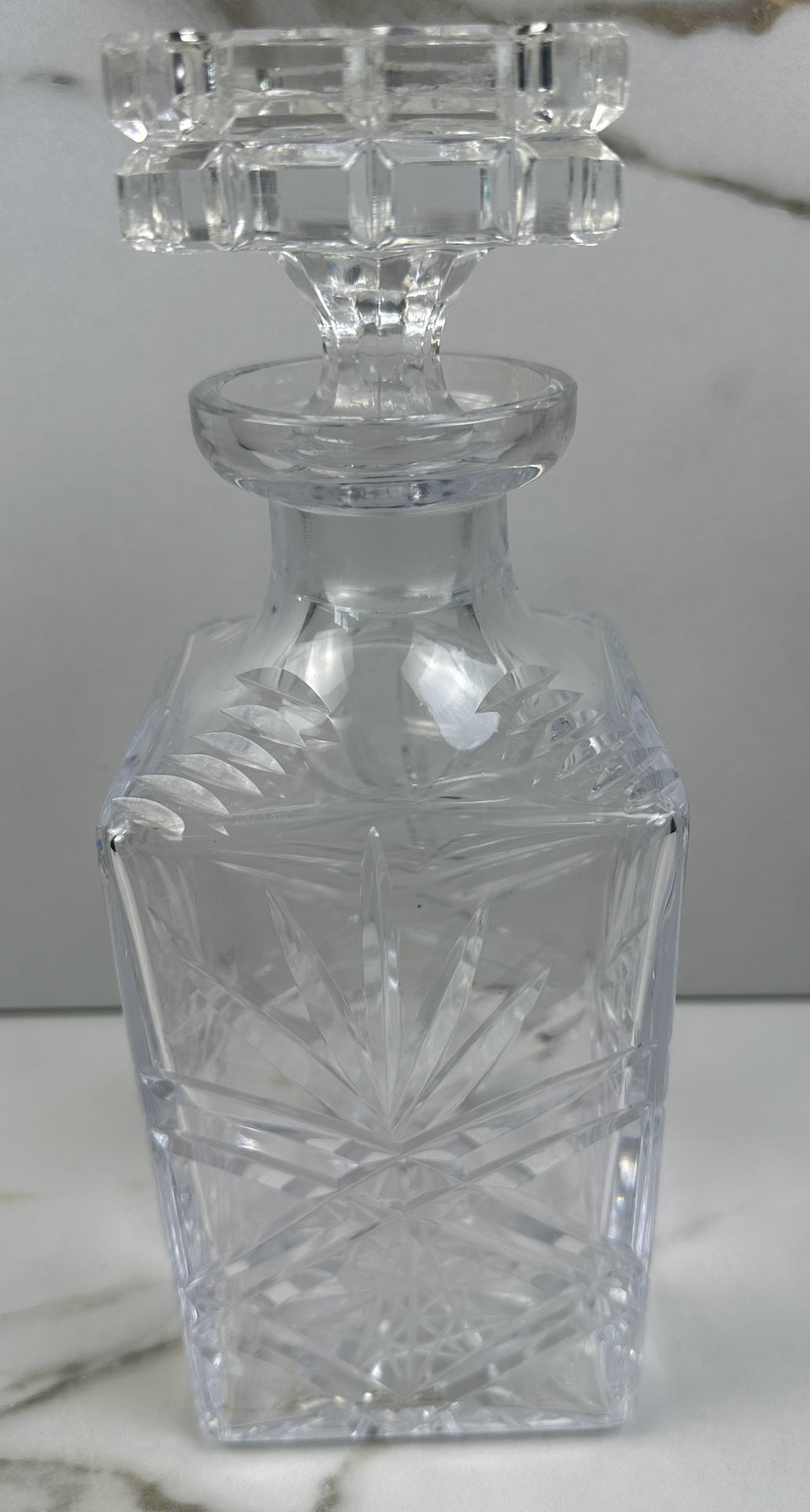 Czechoslovakian Bohemia Square Etched Crystal Decanter