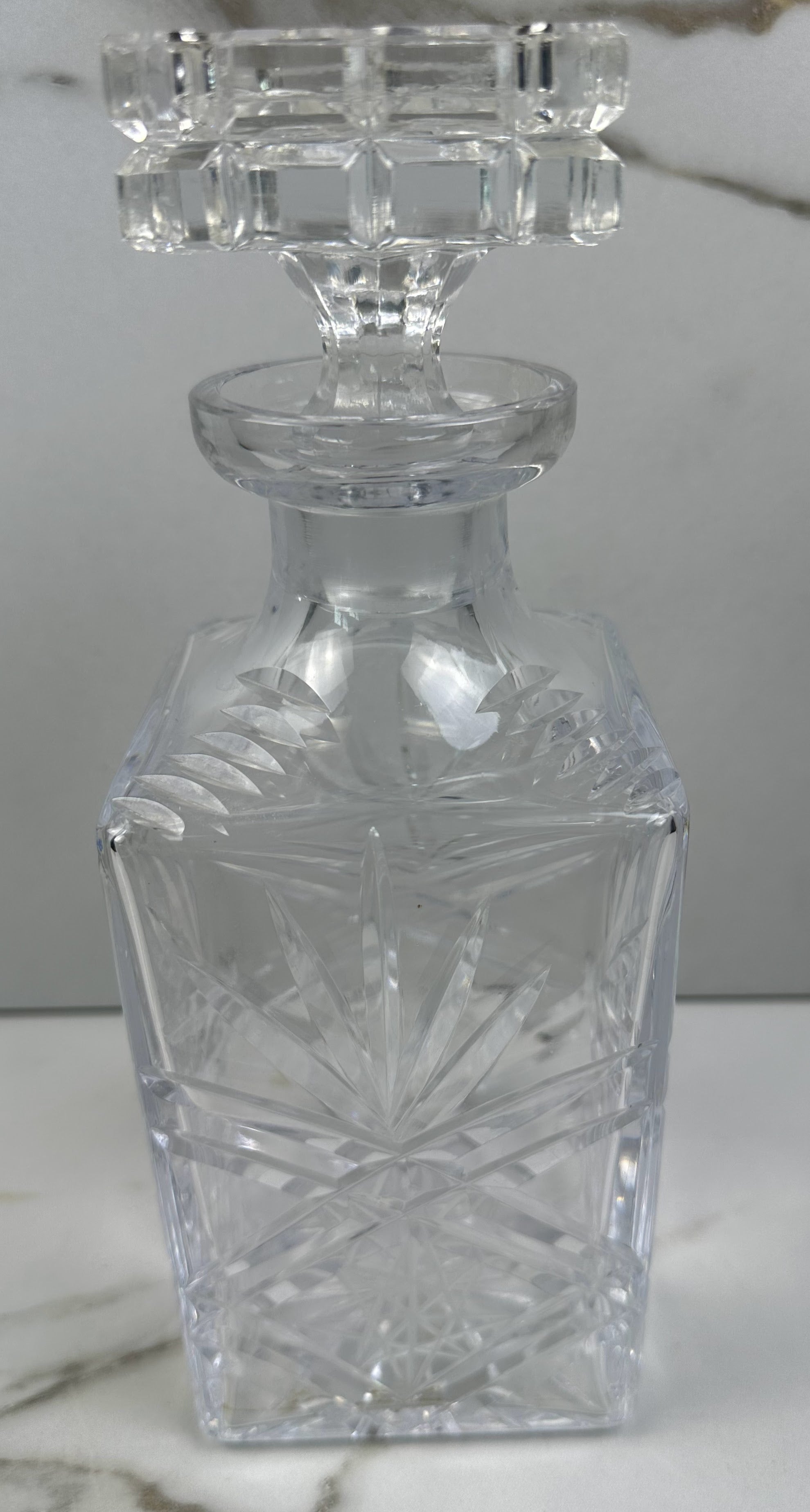 Czechoslovakian Bohemia Square Etched Crystal Decanter