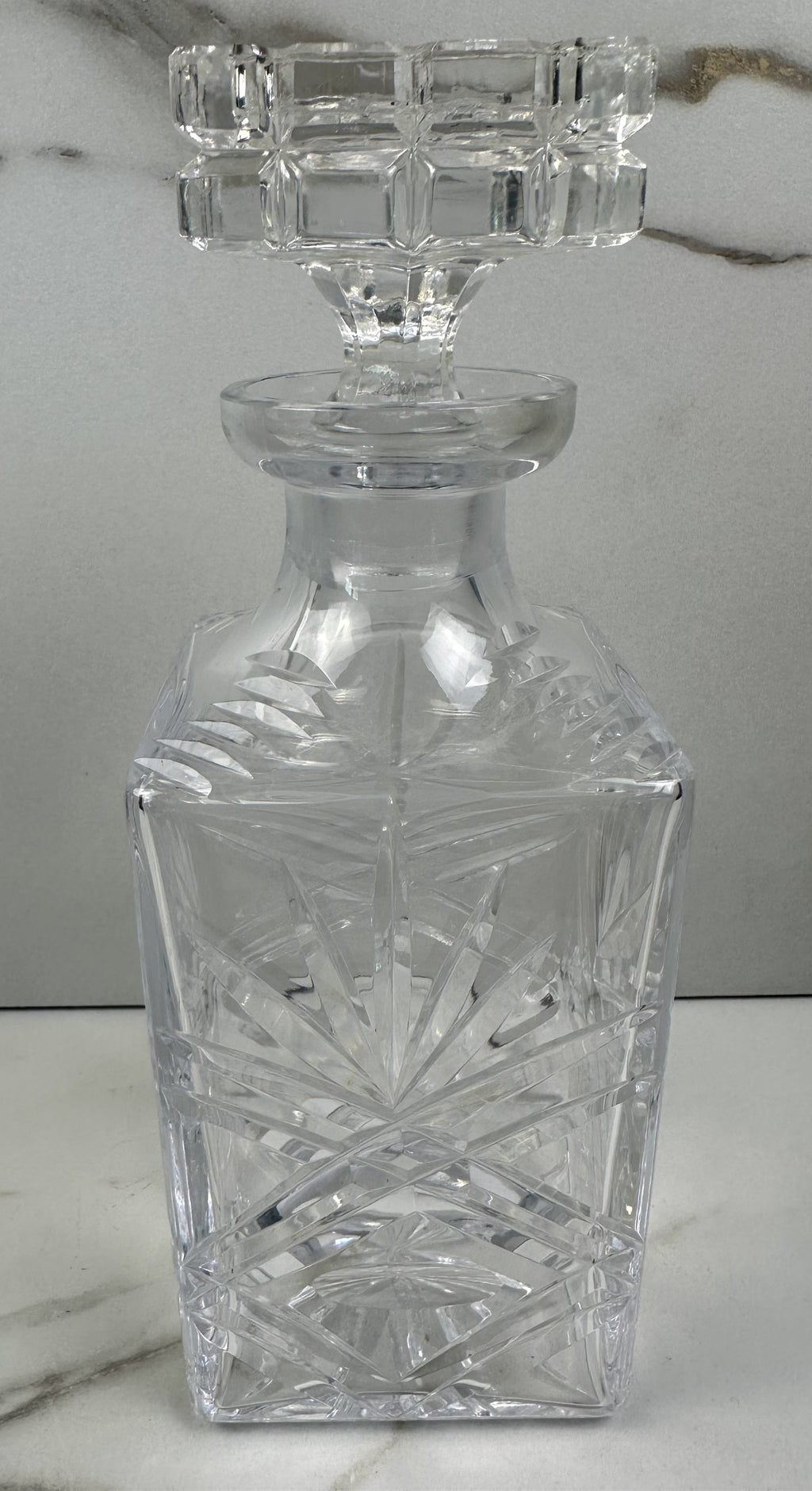 Czechoslovakian Bohemia Square Etched Crystal Decanter