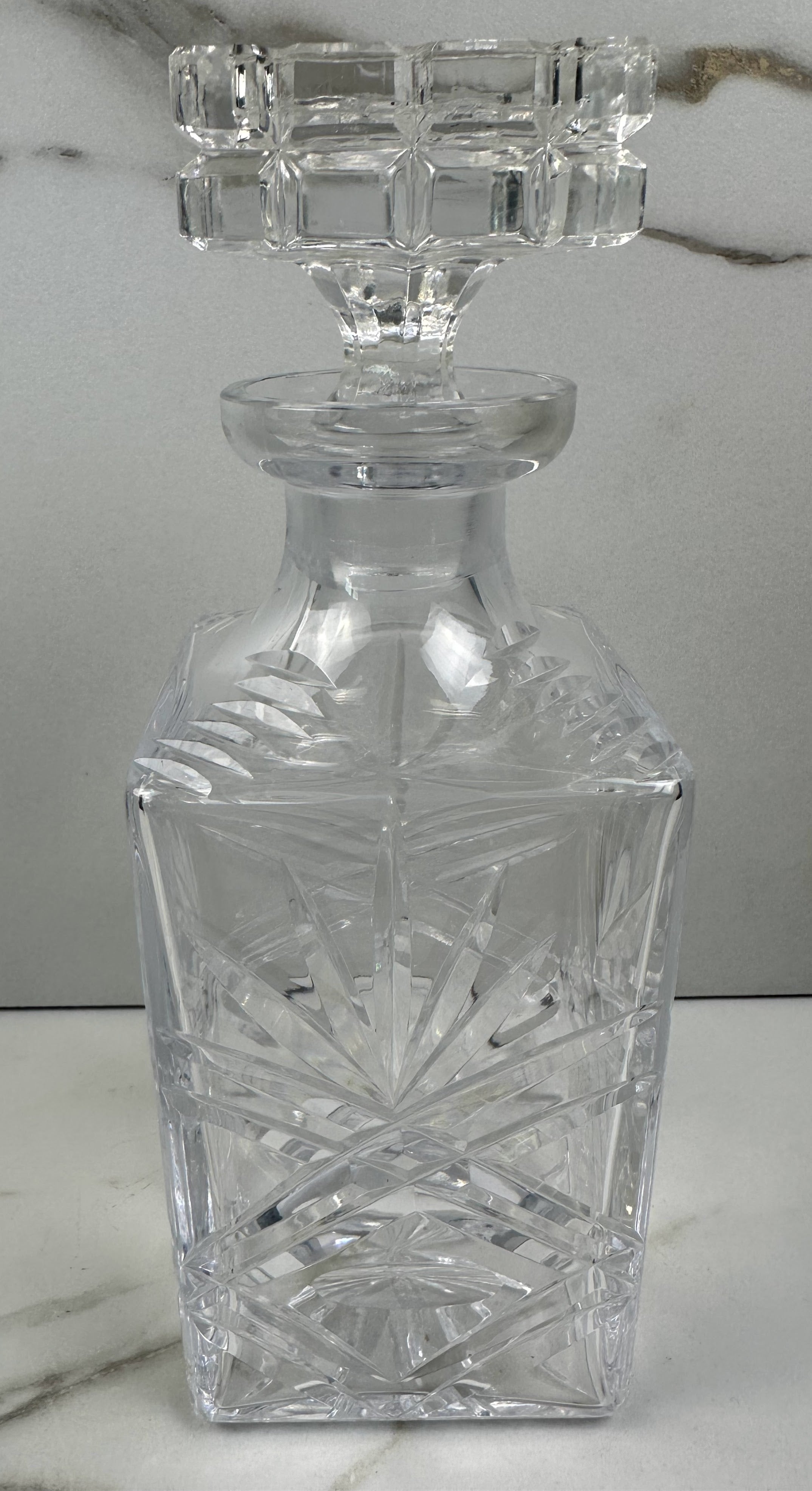 Czechoslovakian Bohemia Square Etched Crystal Decanter