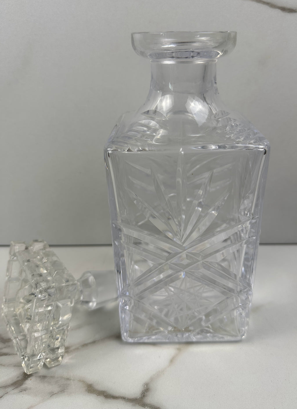 Czechoslovakian Bohemia Square Etched Crystal Decanter