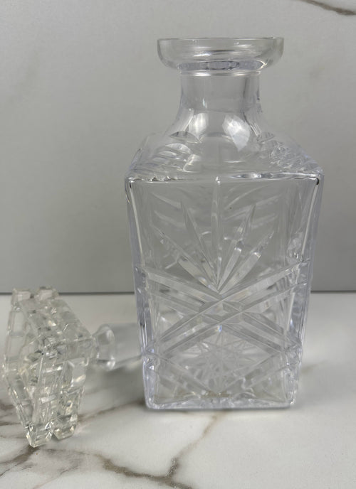 Czechoslovakian Bohemia Square Etched Crystal Decanter