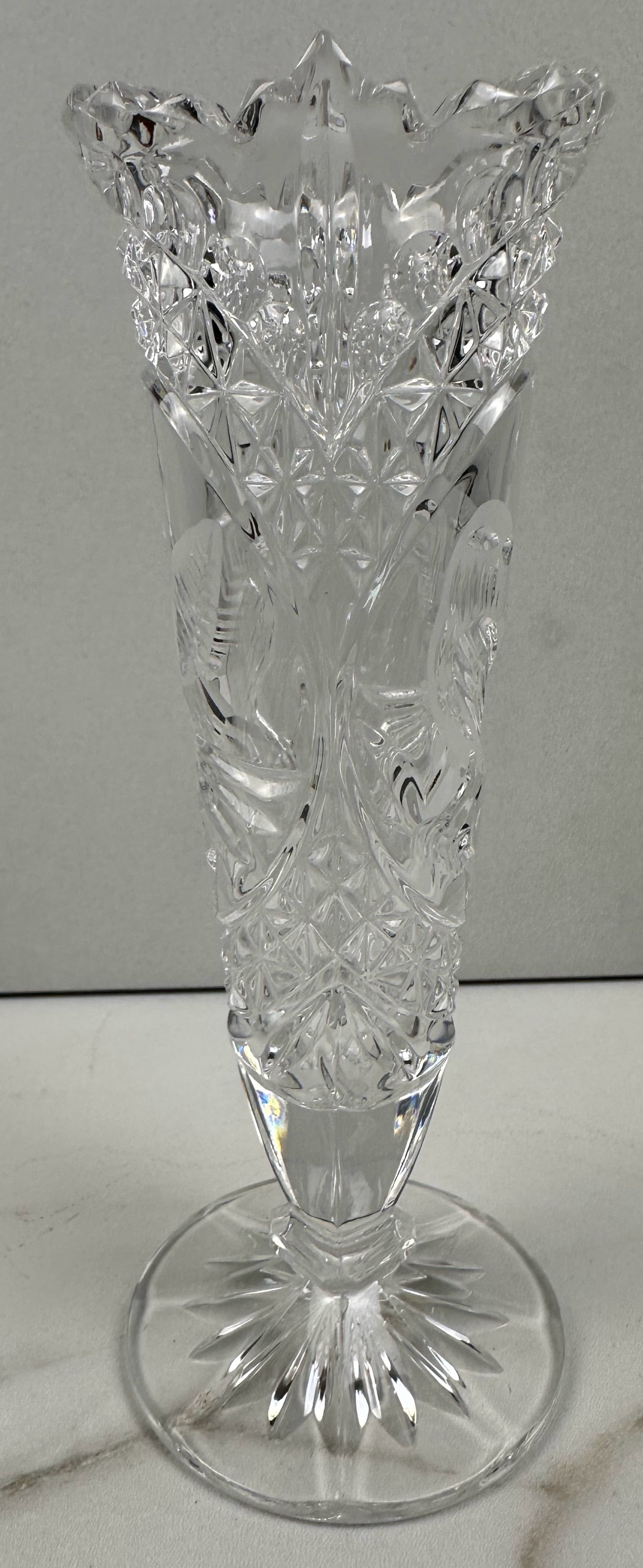 Hofbauer Byrdes Lead Etched Crystal Trumpet Vase