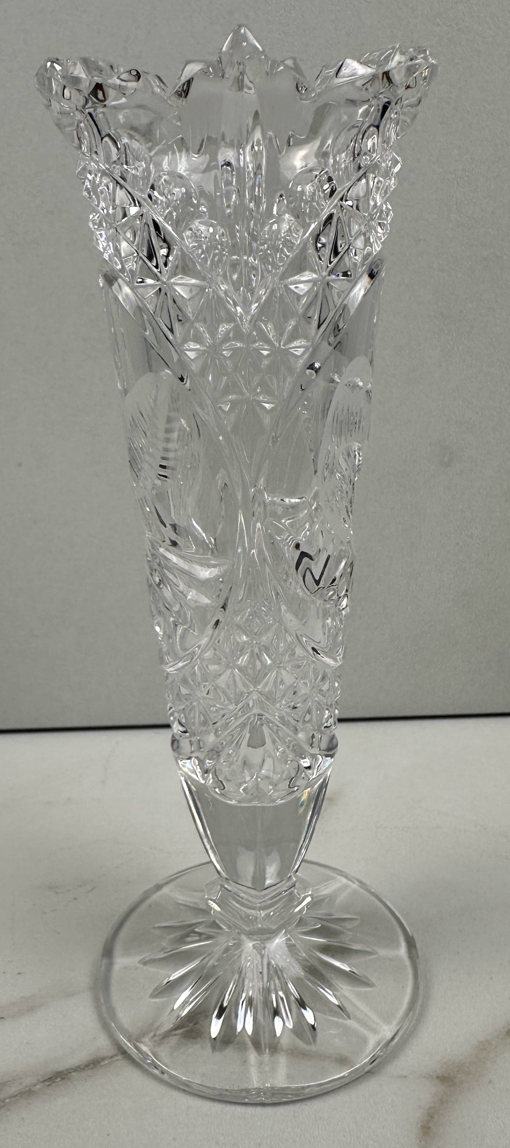 Hofbauer Byrdes Lead Etched Crystal Trumpet Vase