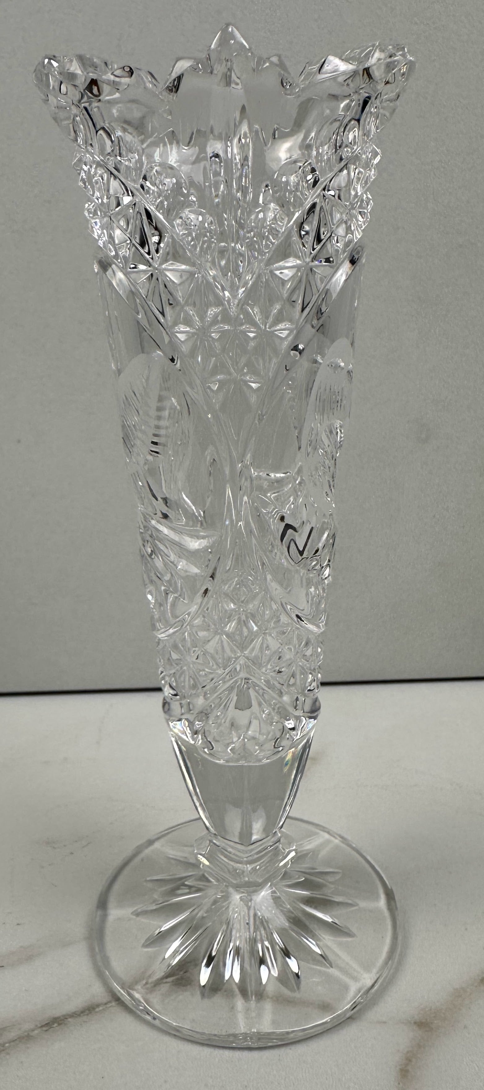 Hofbauer Byrdes Lead Etched Crystal Trumpet Vase