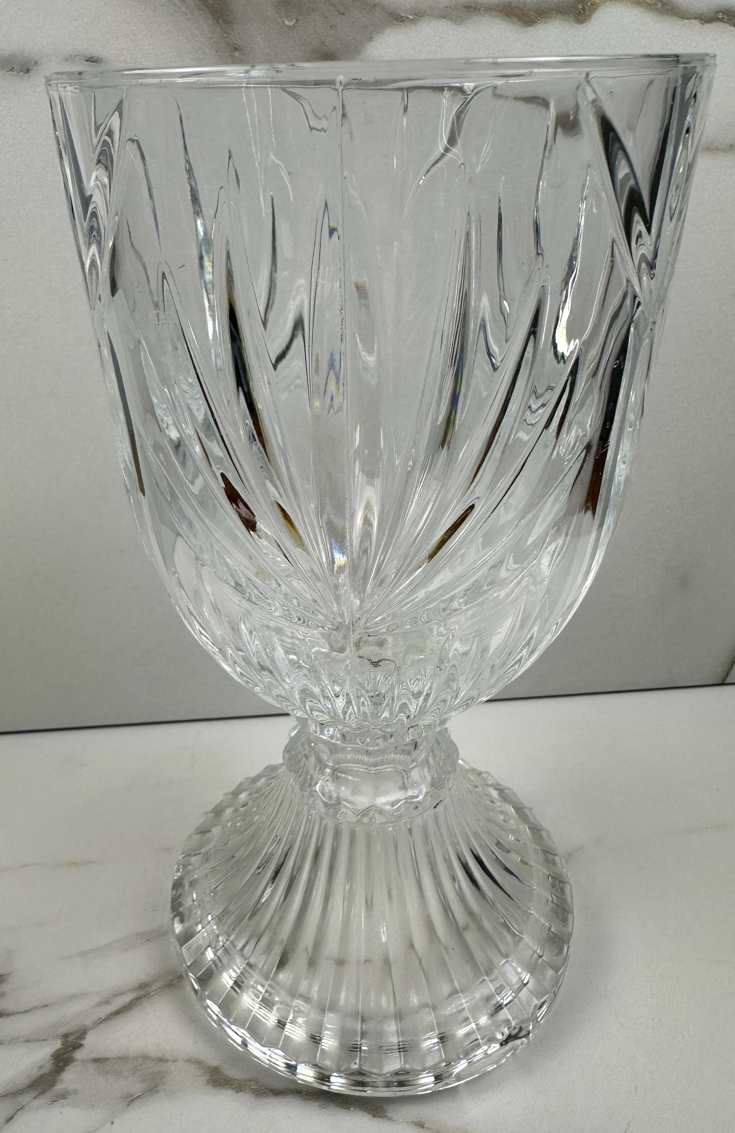 Tall Pedestal Cut Glass Vase