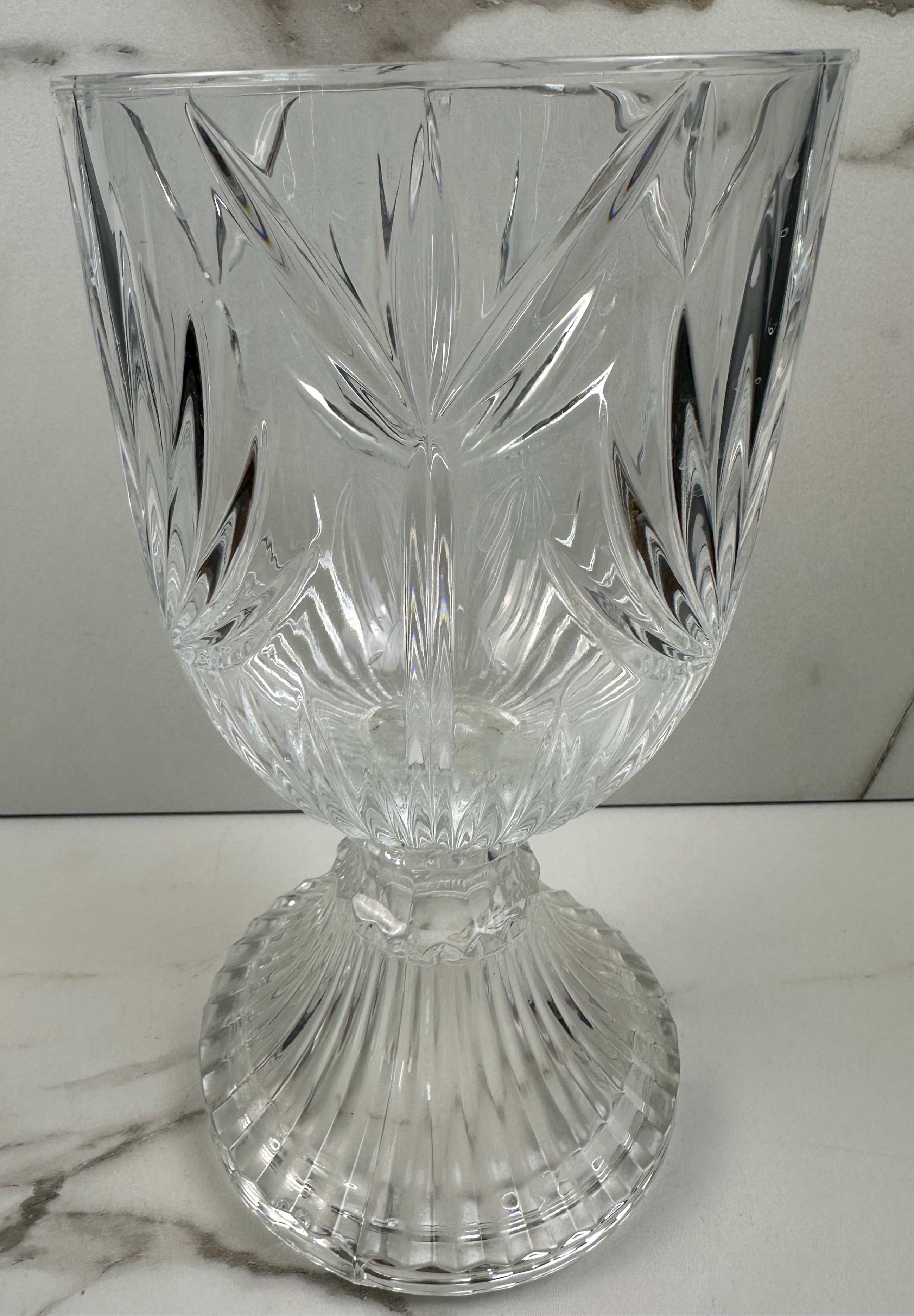 Tall Pedestal Cut Glass Vase