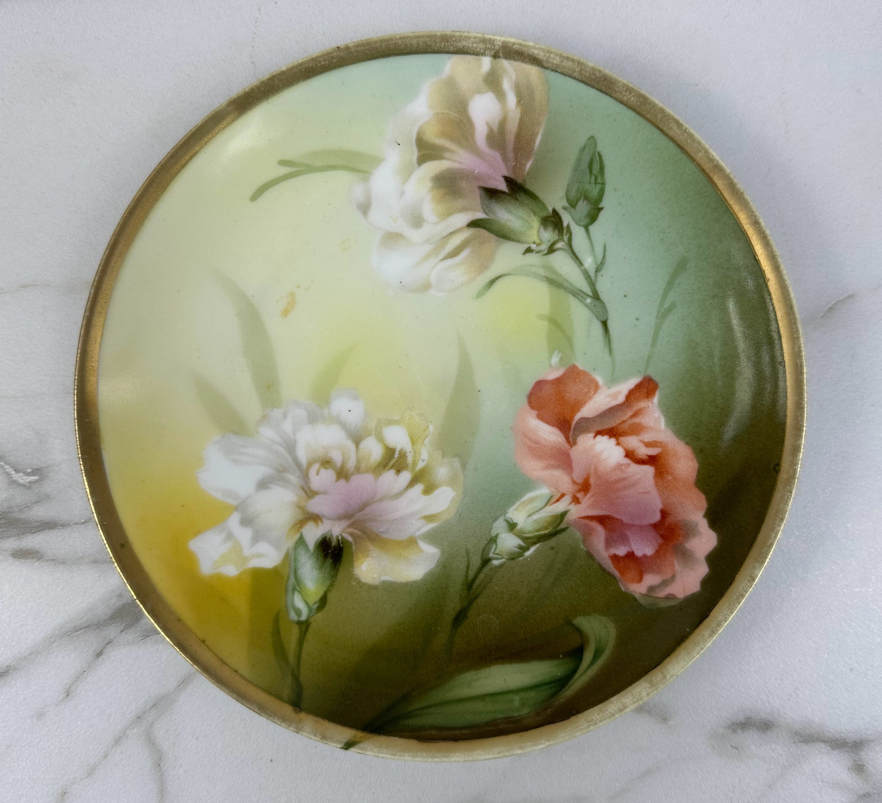 R&S Germany Hand-Painted Small Plate with Carnations and Gilded Rim