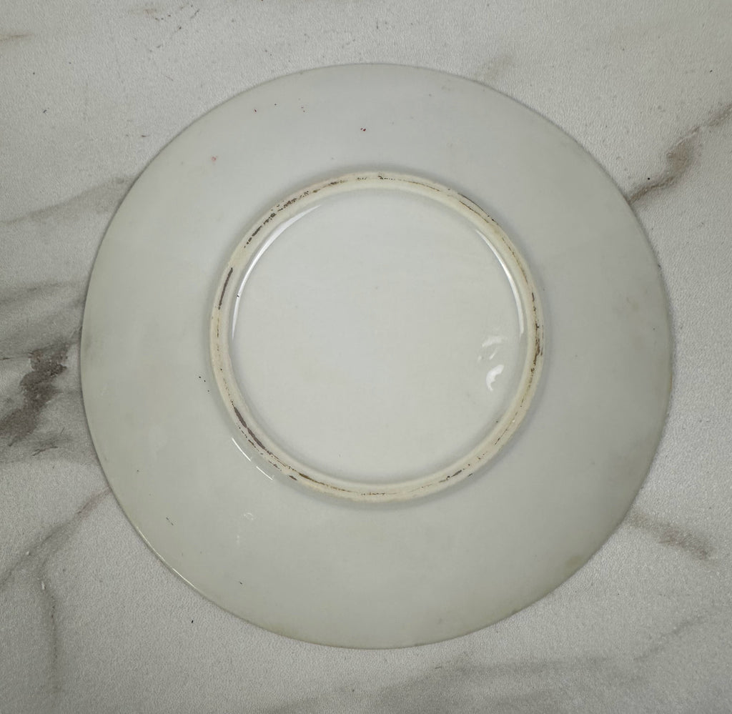 Lusterware Porcelain Saucer with Regency Figures and Teal Gold Border
