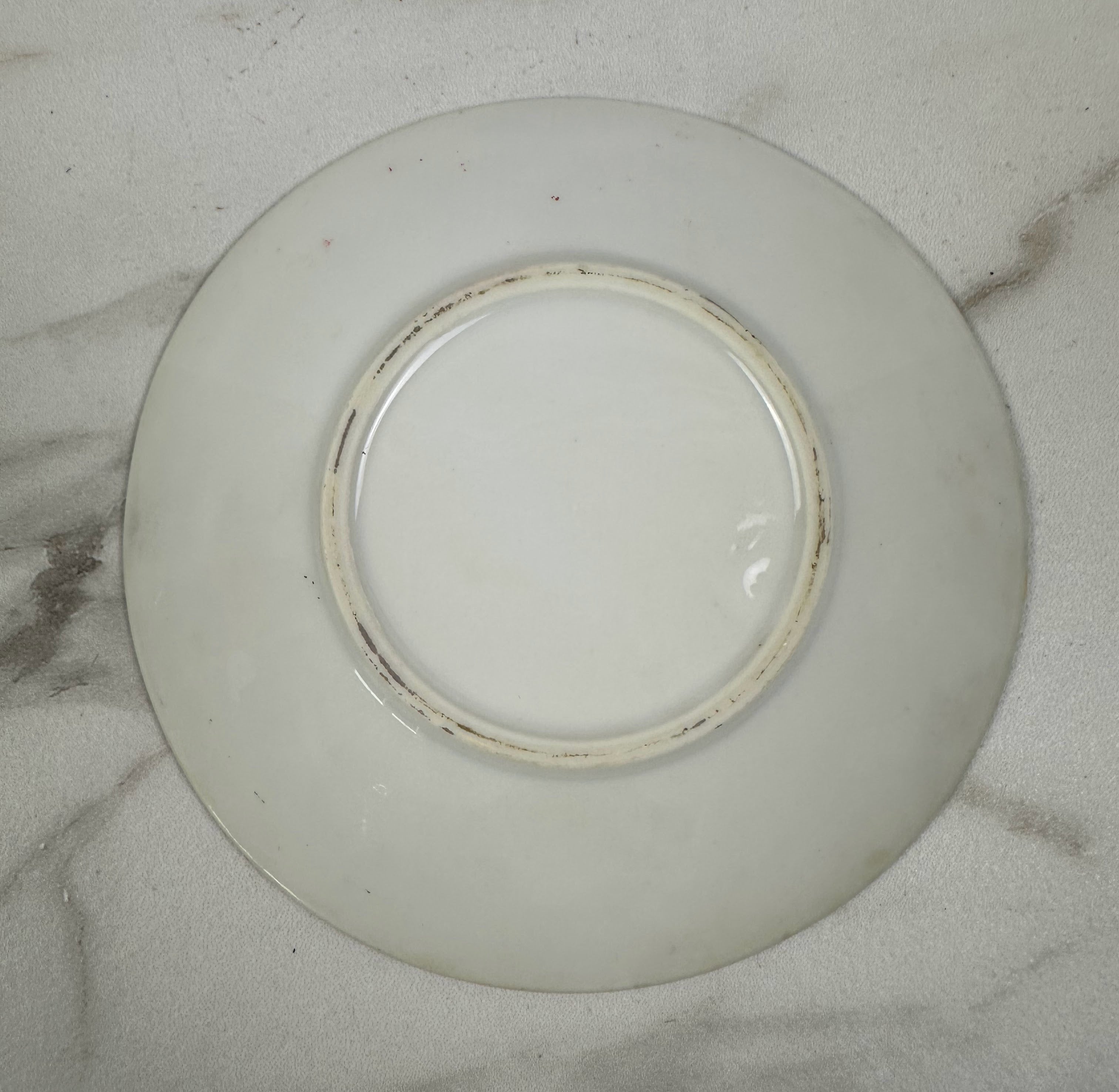 Lusterware Porcelain Saucer with Regency Figures and Teal Gold Border