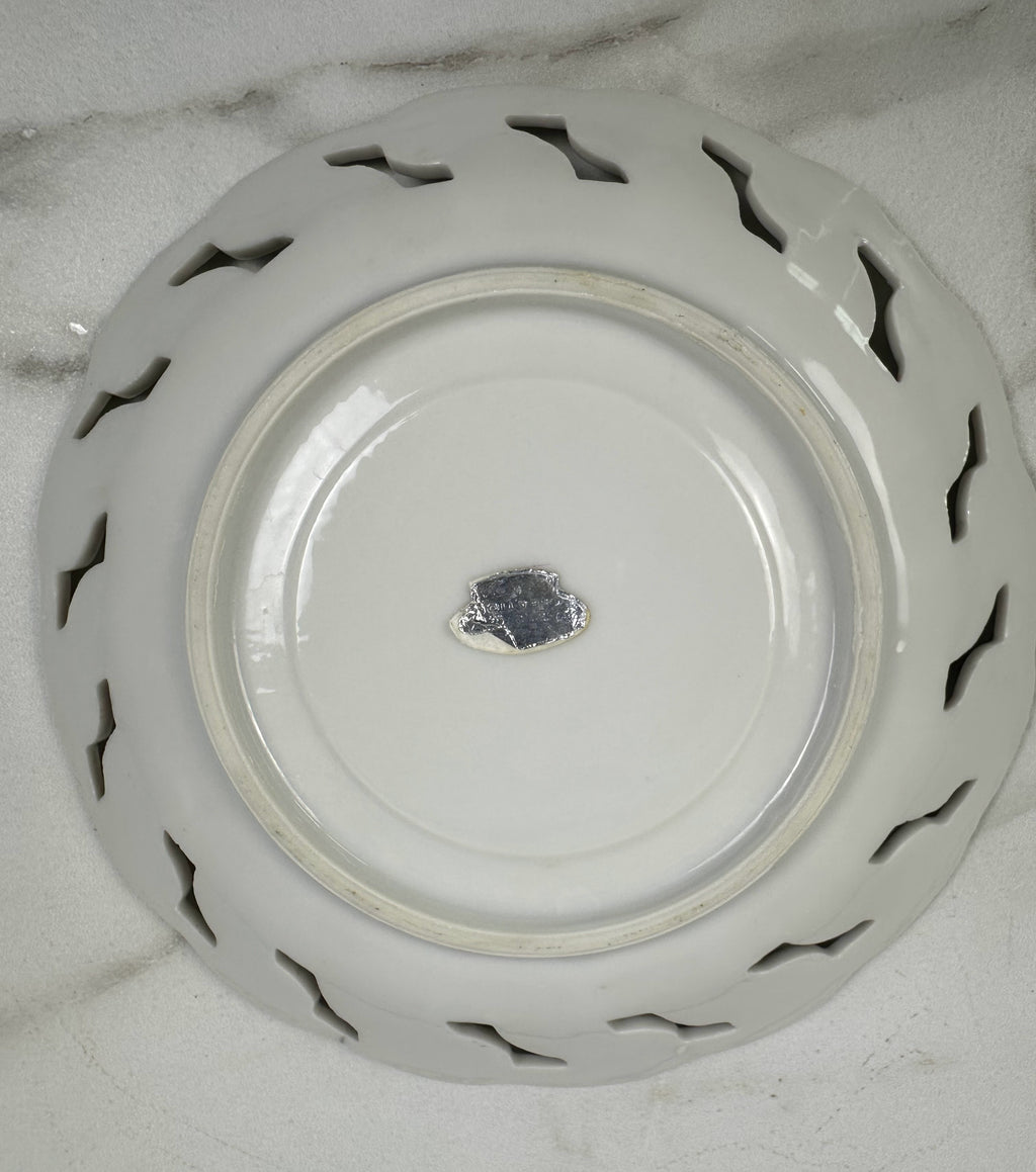 Lusterware Porcelain Plate with Pink Roses and Reticulated Gold Edge