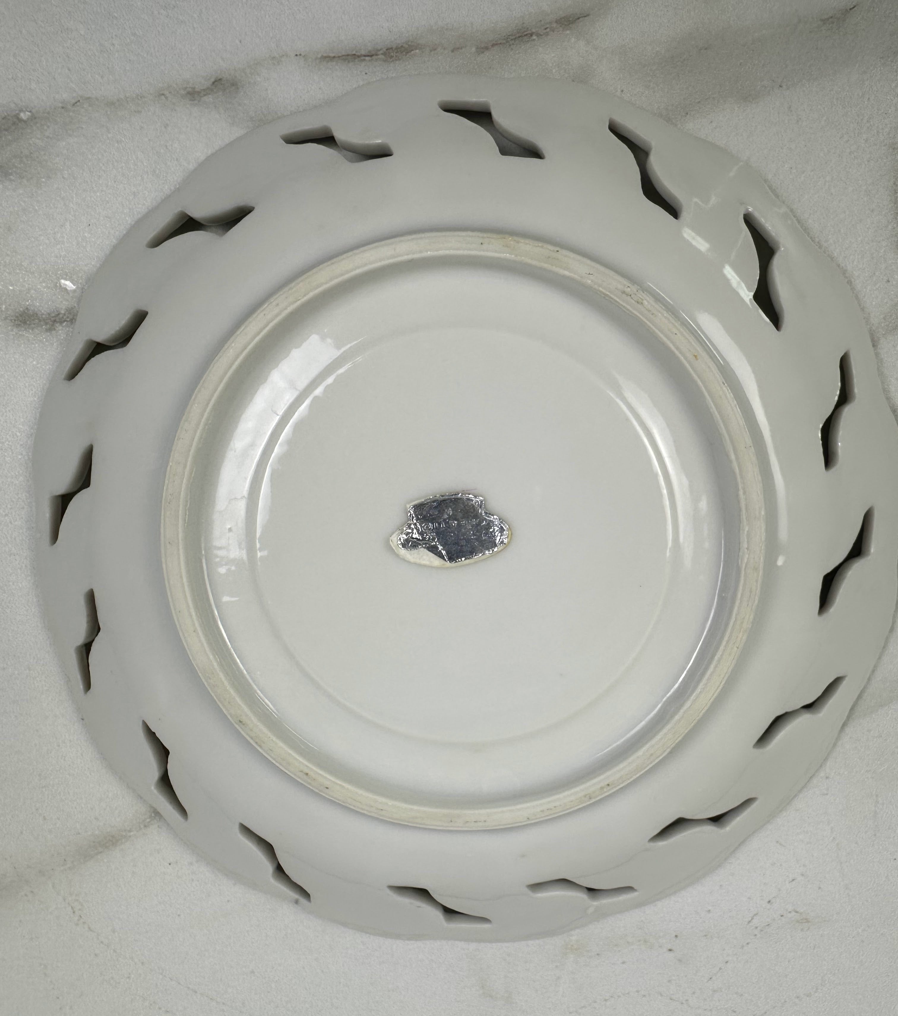 Lusterware Porcelain Plate with Pink Roses and Reticulated Gold Edge