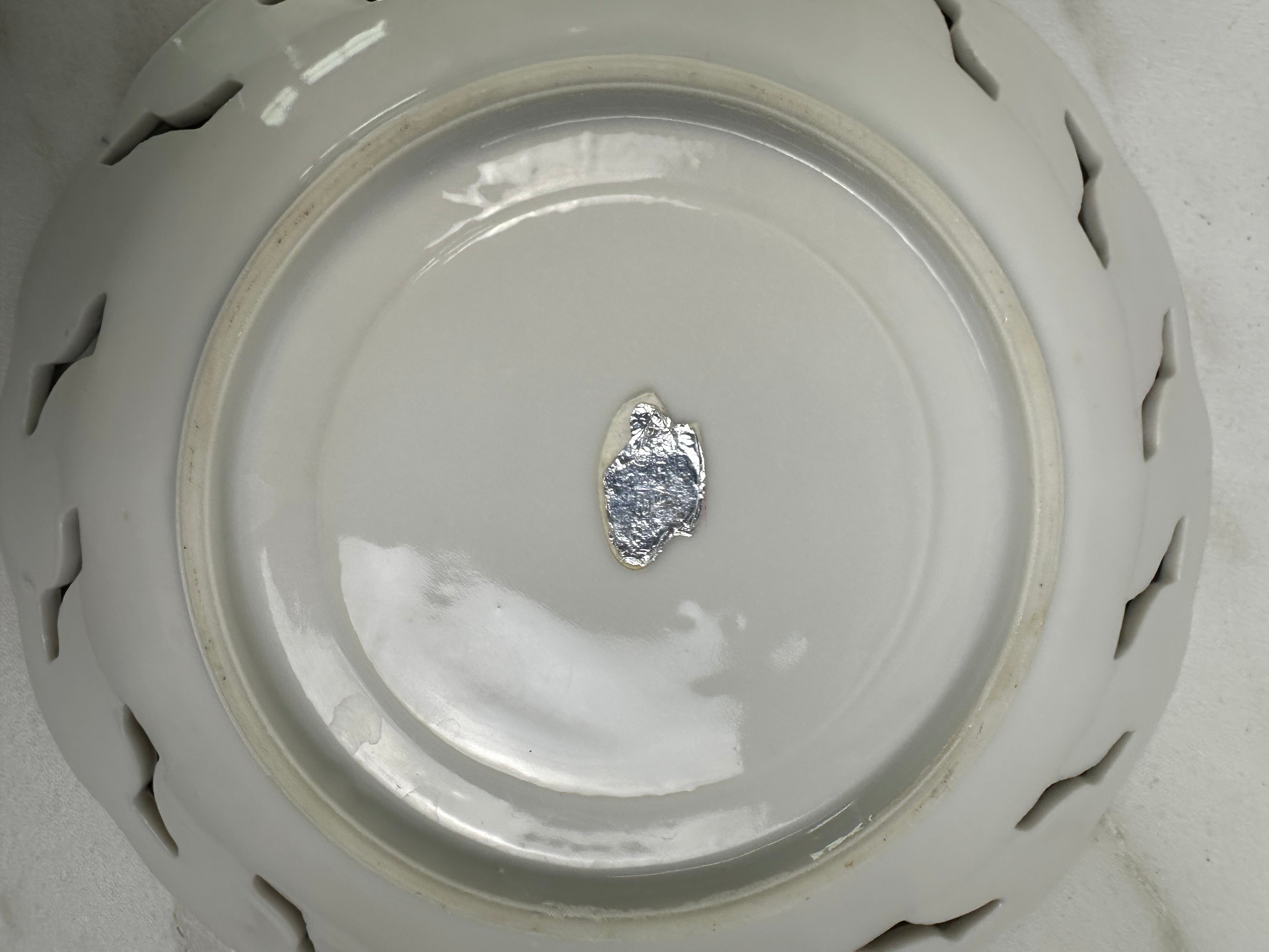 Lusterware Porcelain Plate with Pink Roses and Reticulated Gold Edge