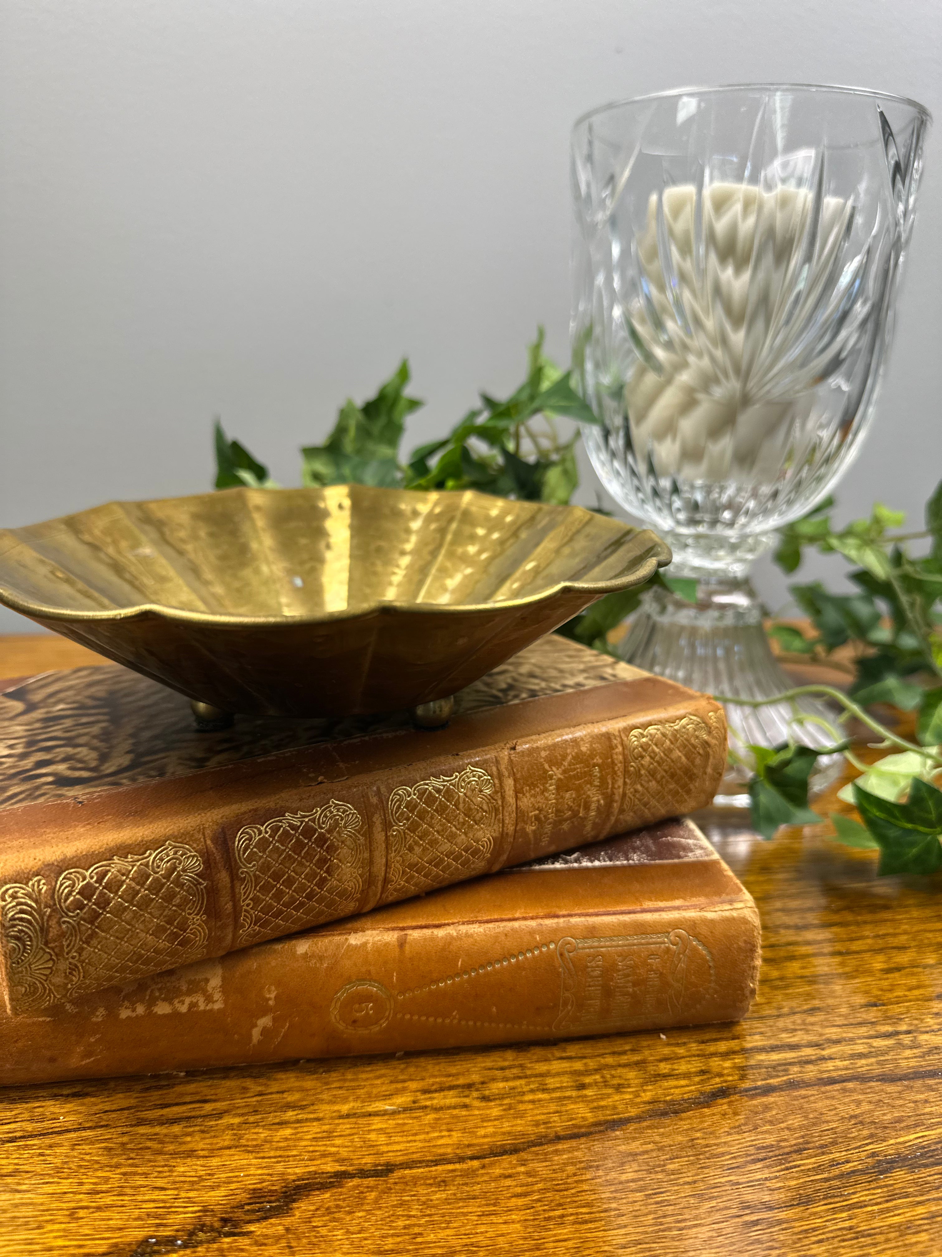 Scalloped  Brass Footed Bowl