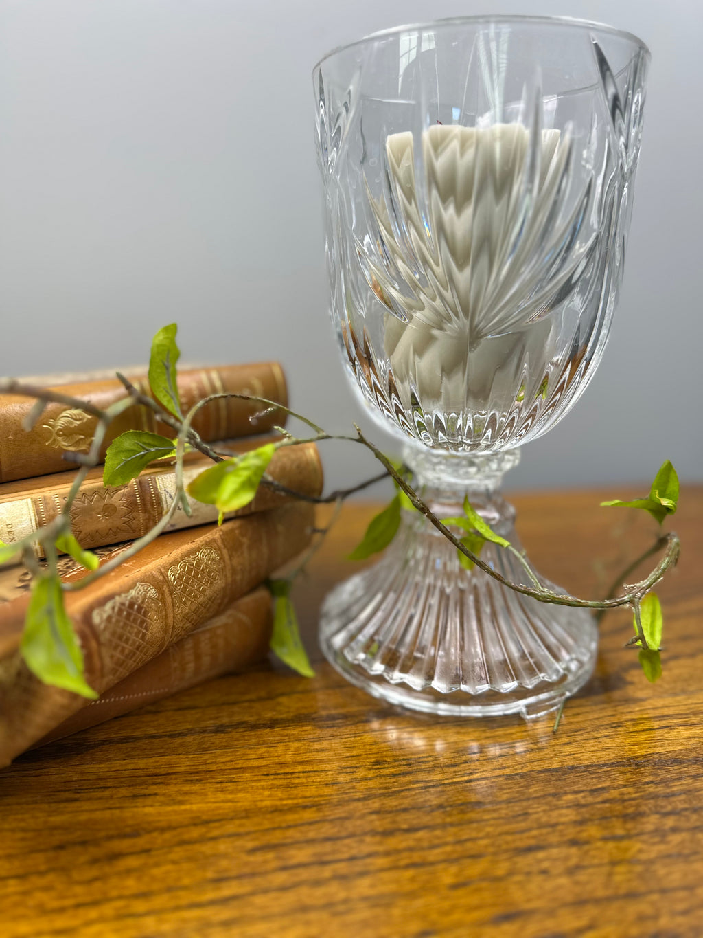 Tall Pedestal Cut Glass Vase