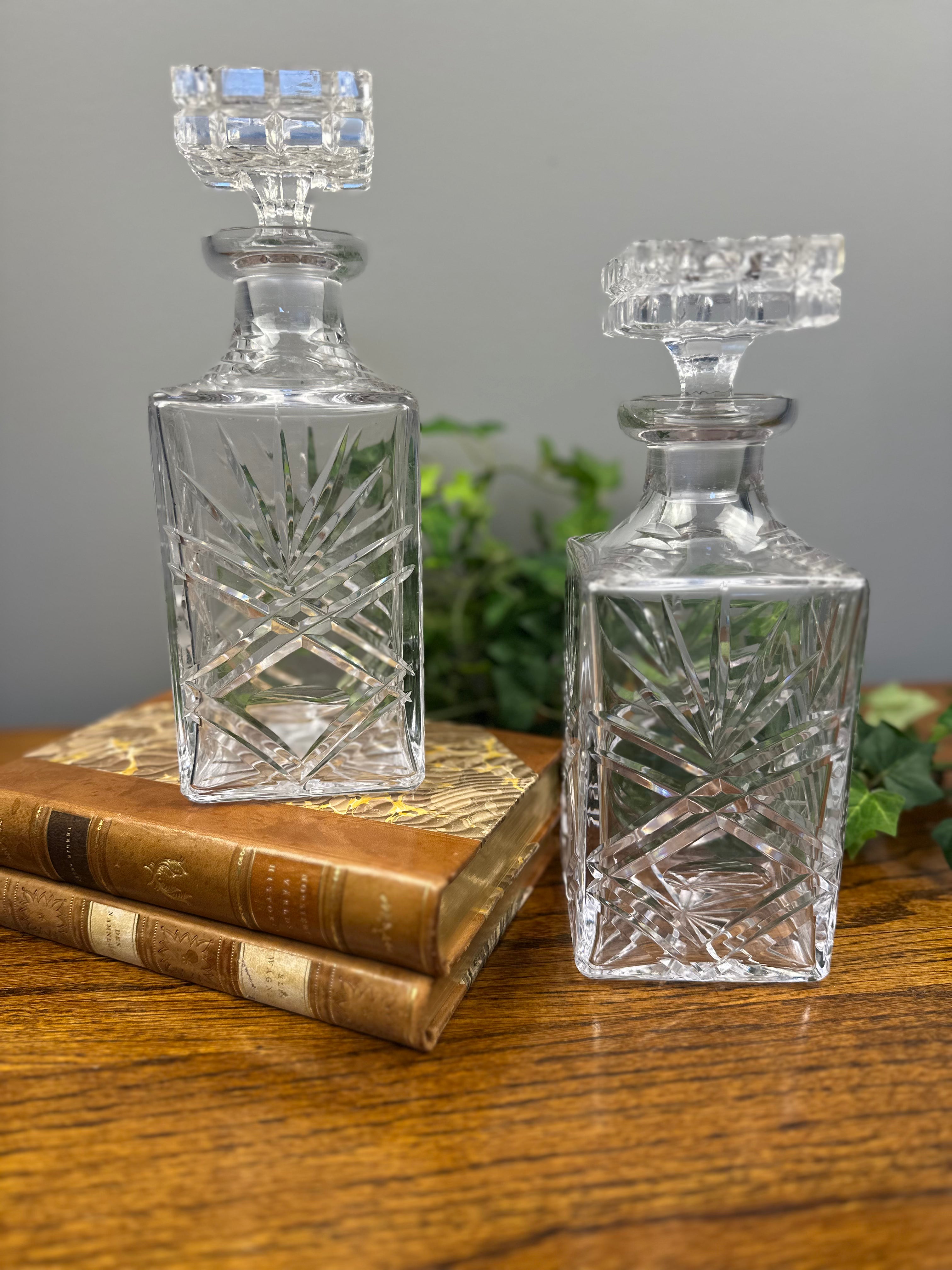 Czechoslovakian Bohemia Square Etched Crystal Decanter