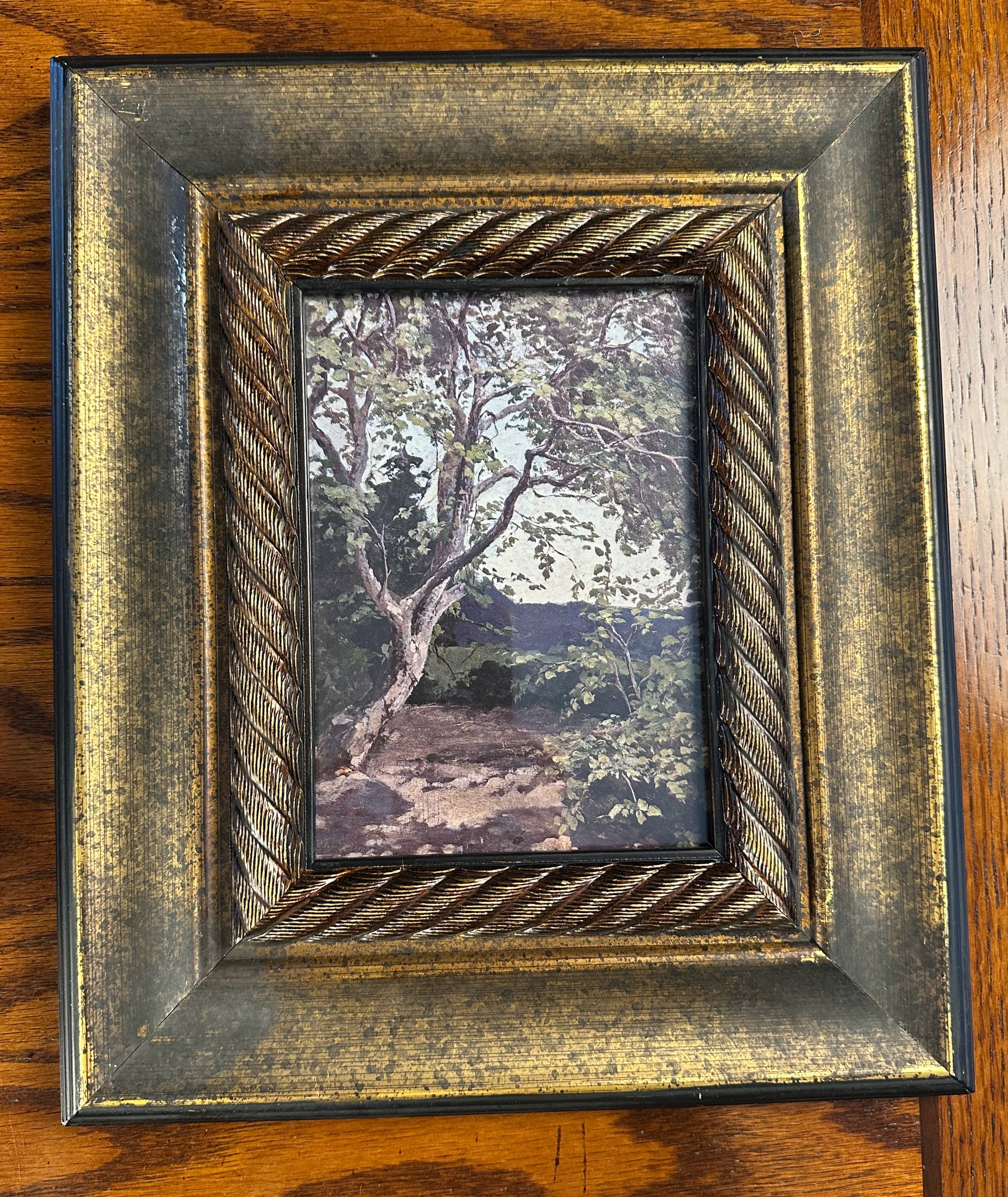 Framed Reproduction Art Print - Tree Landscape in Antiqued Gold tone Frame