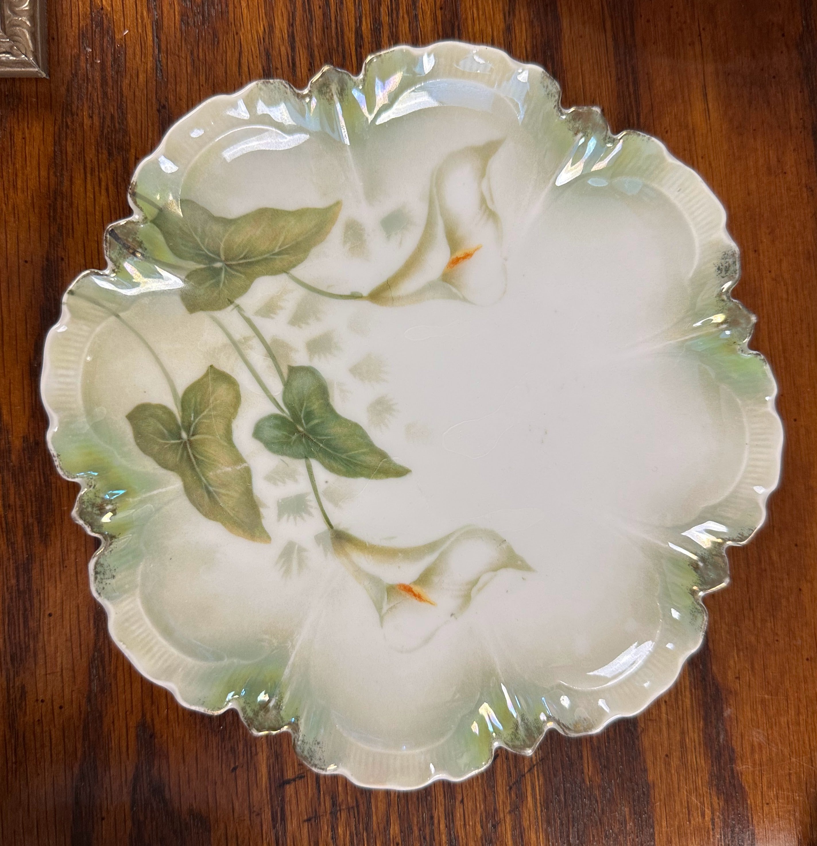 Hand-Painted Porcelain Plate with Calla Lilies and Gilded Edge