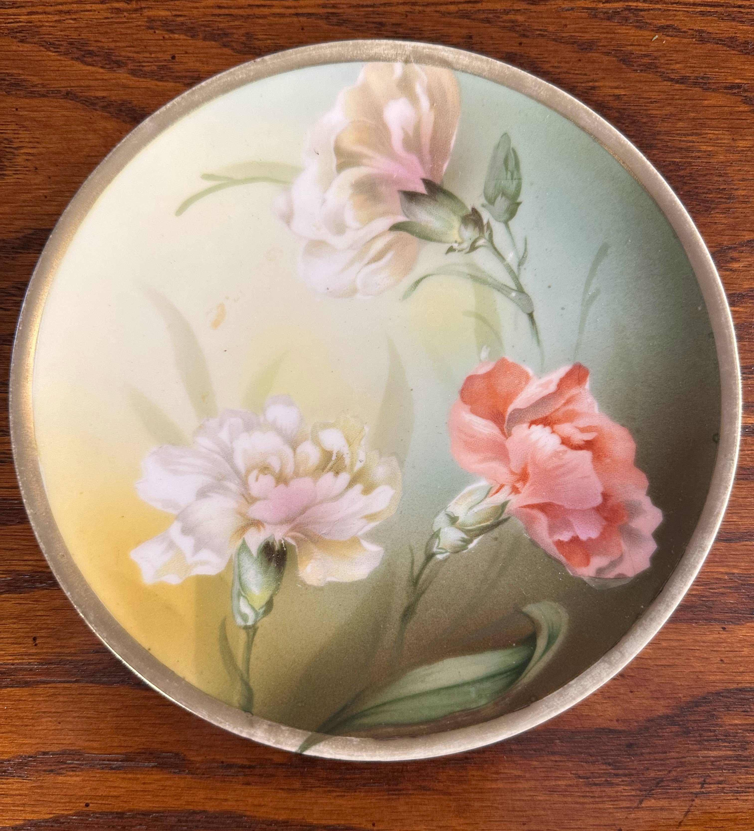 R&S Germany Hand-Painted Small Plate with Carnations and Gilded Rim