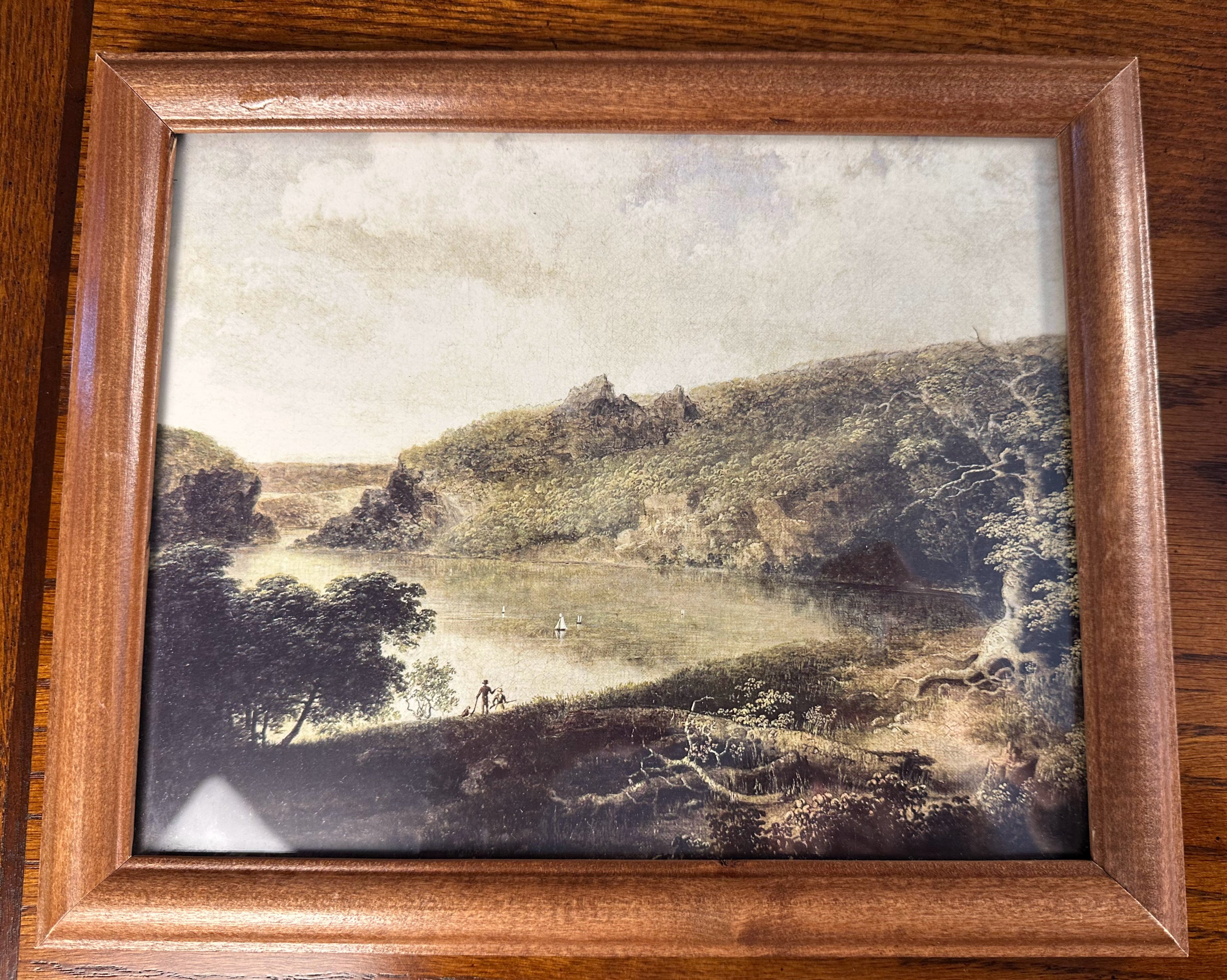 Framed Reproduction Art Print - Landscape Scene  in Simple Brown Wood Frame
