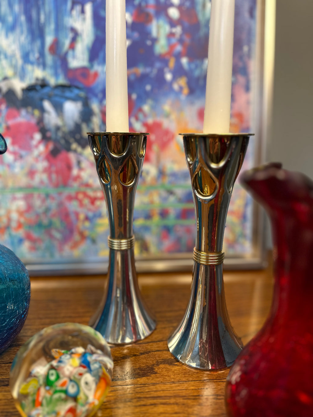 Rosenthal Judaica Collection Tree of Life Shabbat Candlesticks - Designed by Sandra Kravitz (Silver and Gold Plated) - Pair