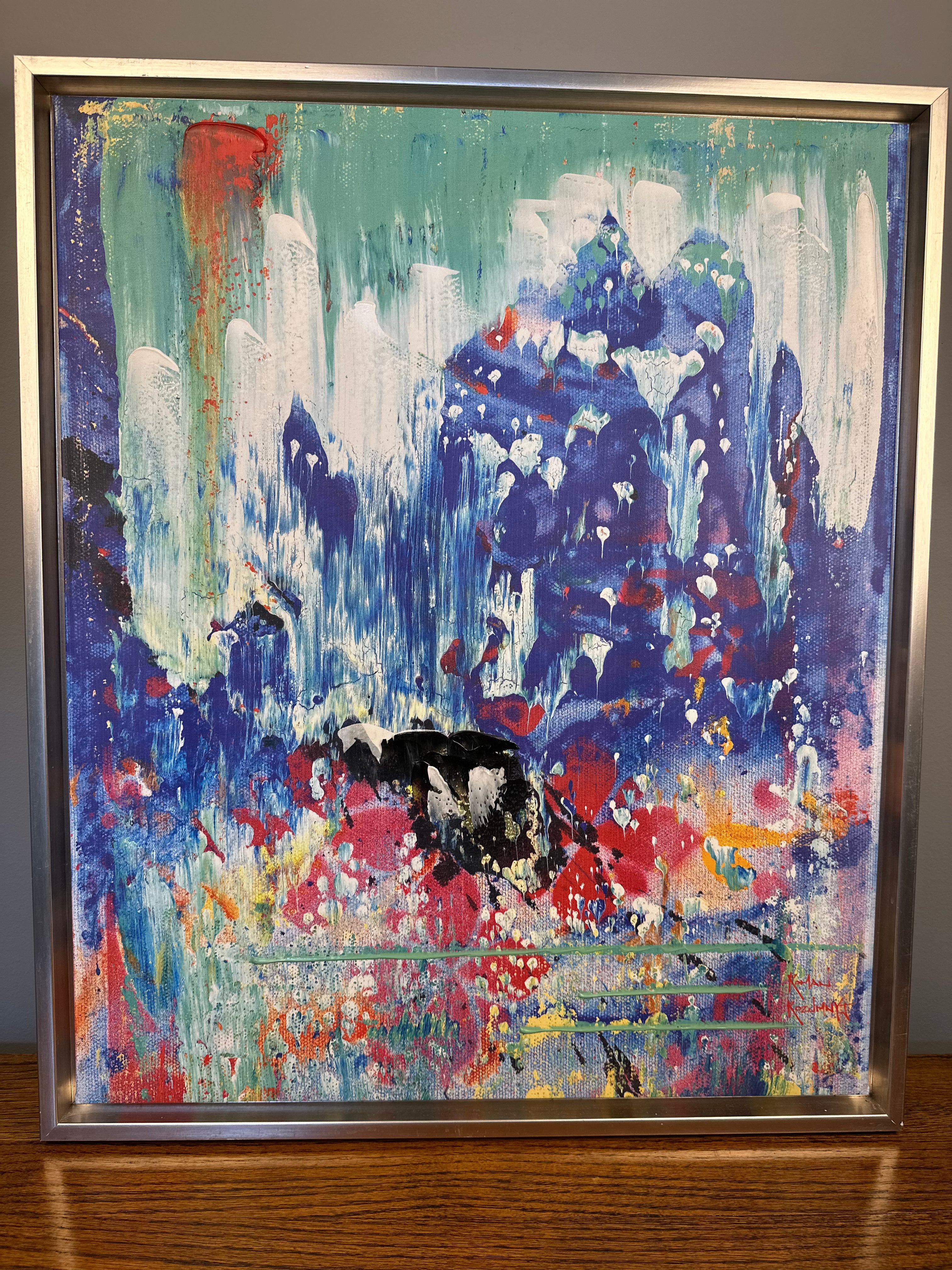 Contemporary Abstract Acrylic on Print Artist Signed  Roman Rozumnyj - Framed