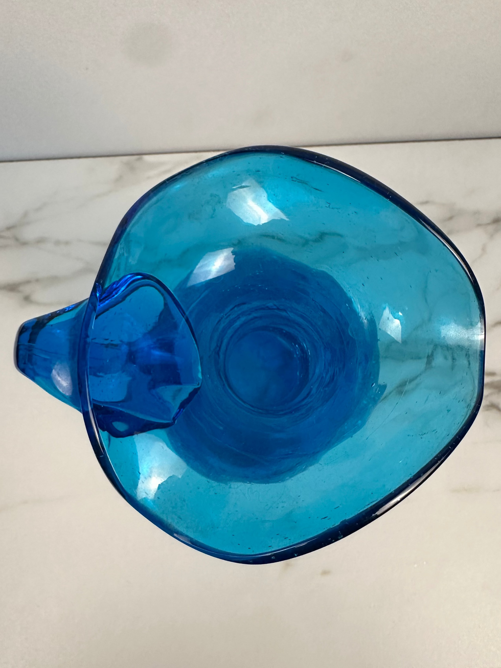 Hand-Blown Blue Crackle Glass Pitcher
