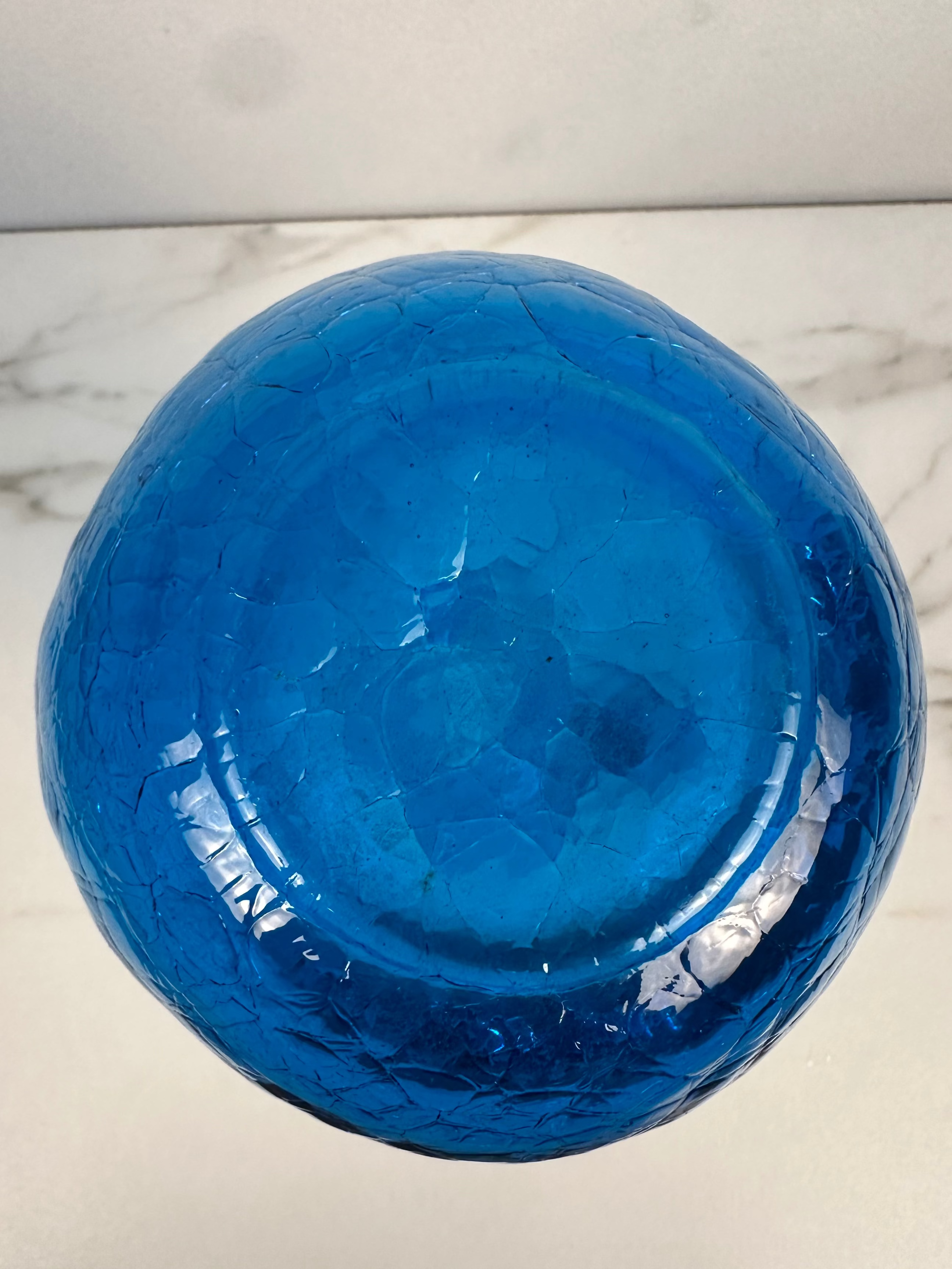 Hand-Blown Blue Crackle Glass Pitcher