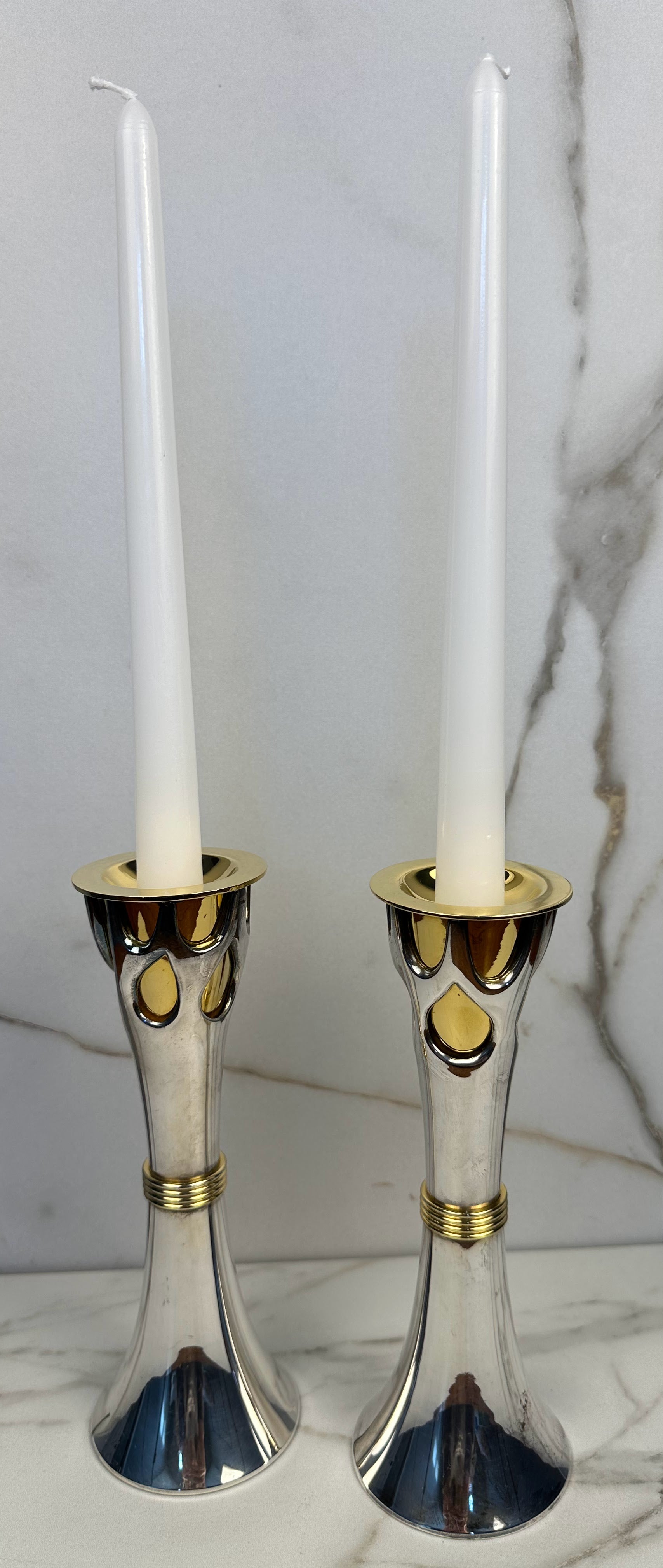 Pair of Rosenthal Judaica Collection Tree of Life Shabbat Candlesticks - Designed by Sandra Kravitz Silver and Gold Plated