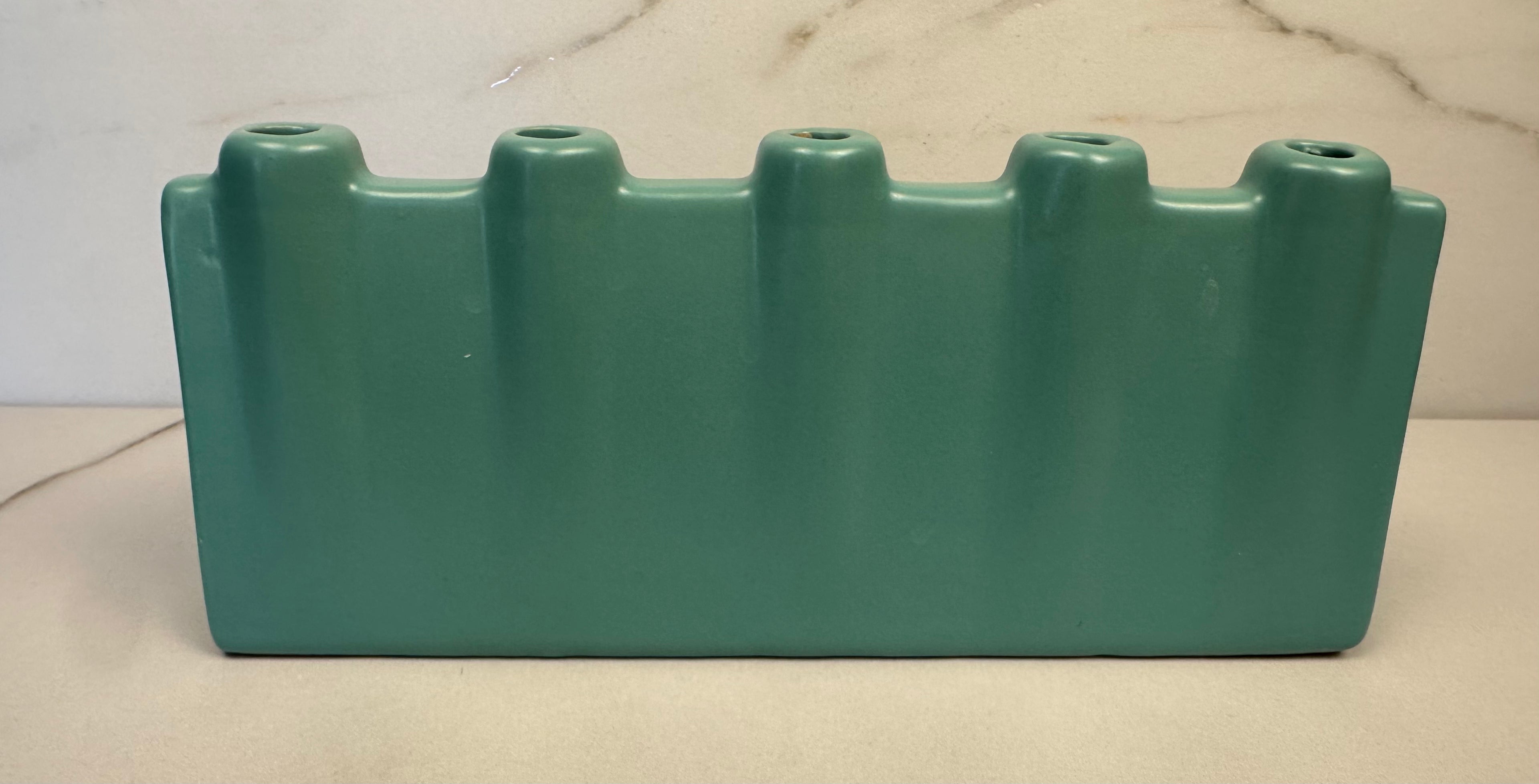 Vintage Mid-Century Modern Turquoise Multi-Bud Vase