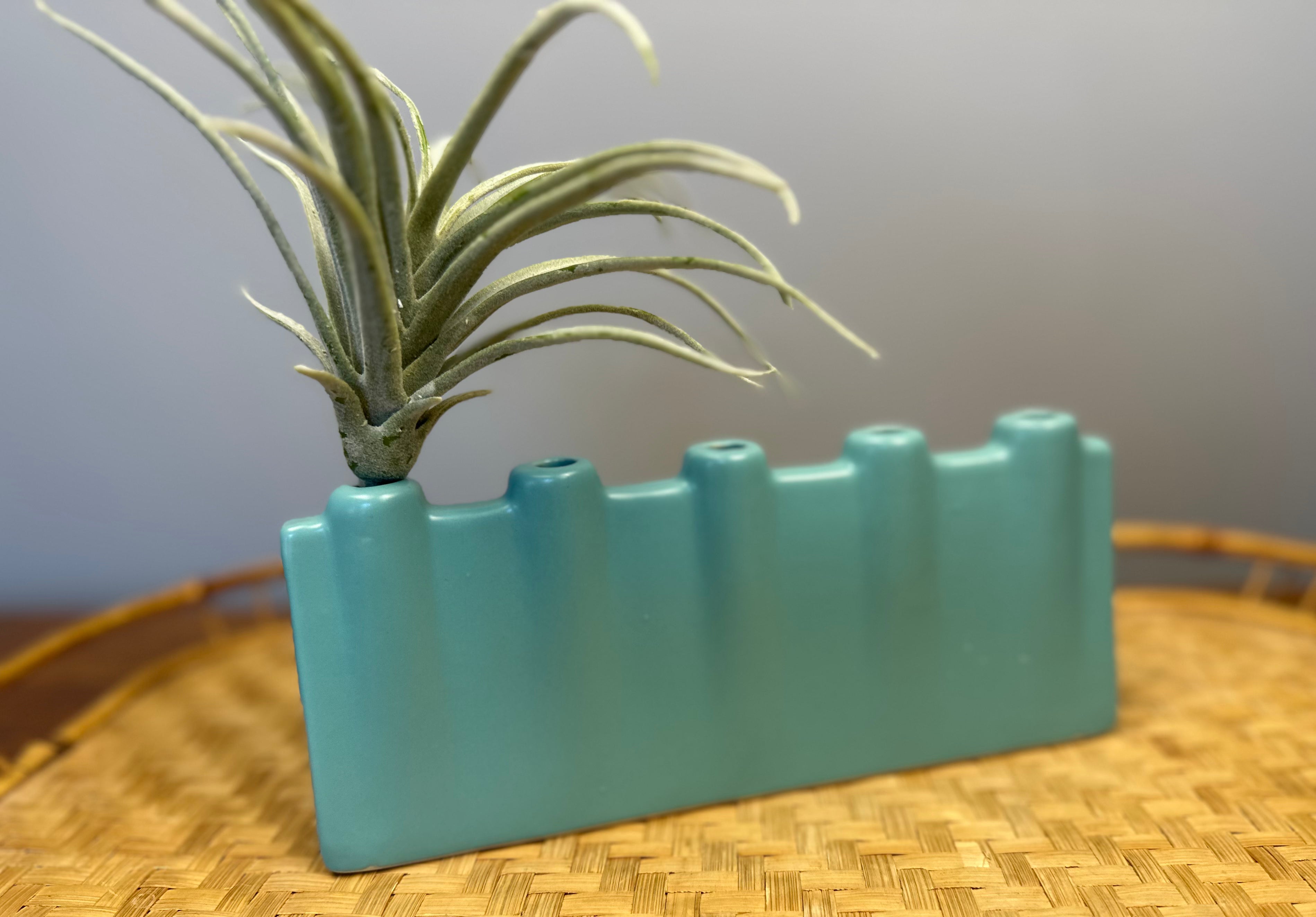 Vintage Mid-Century Modern Turquoise Multi-Bud Vase