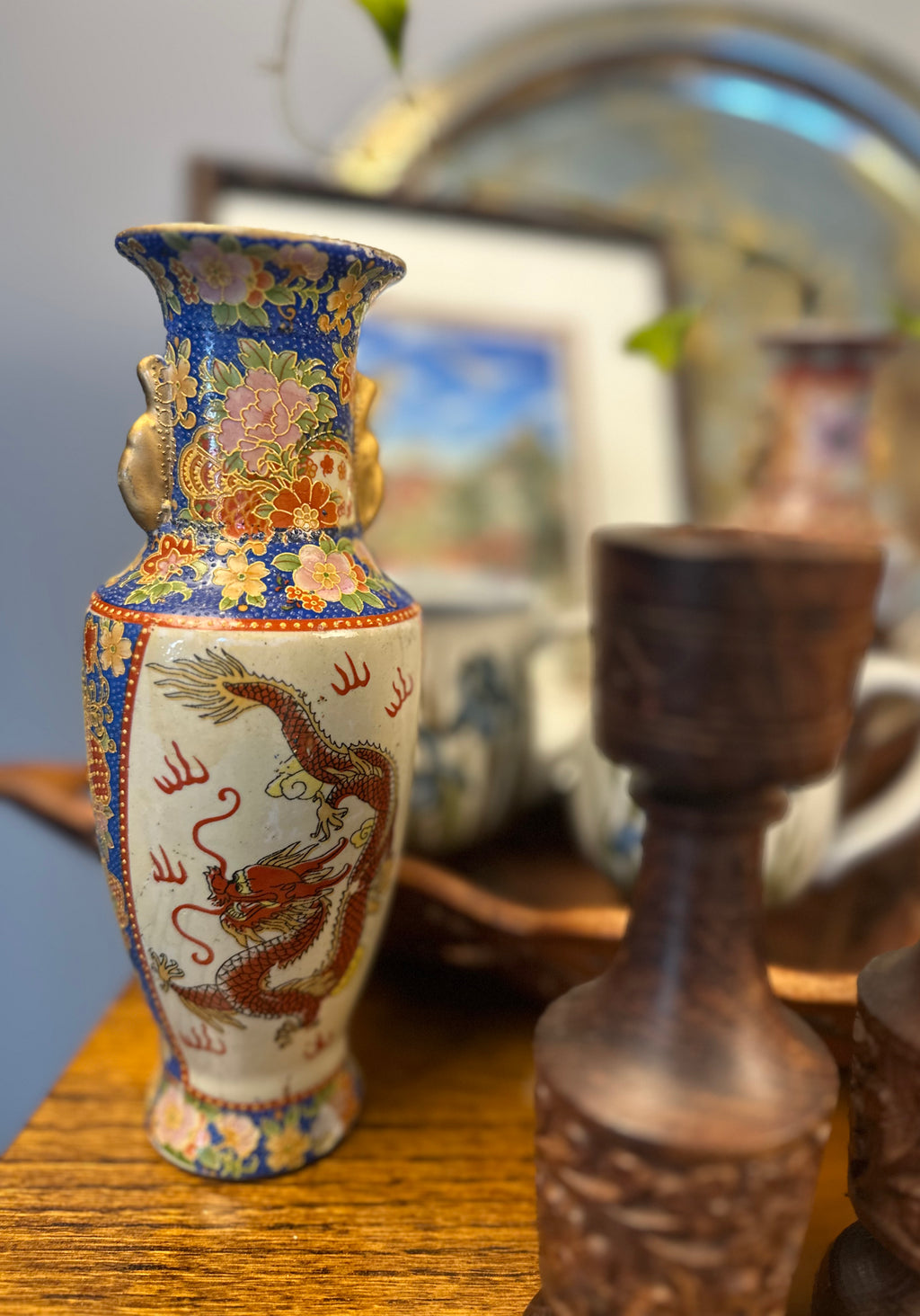 Antique Japanese Satsuma-Style Dragon Vase