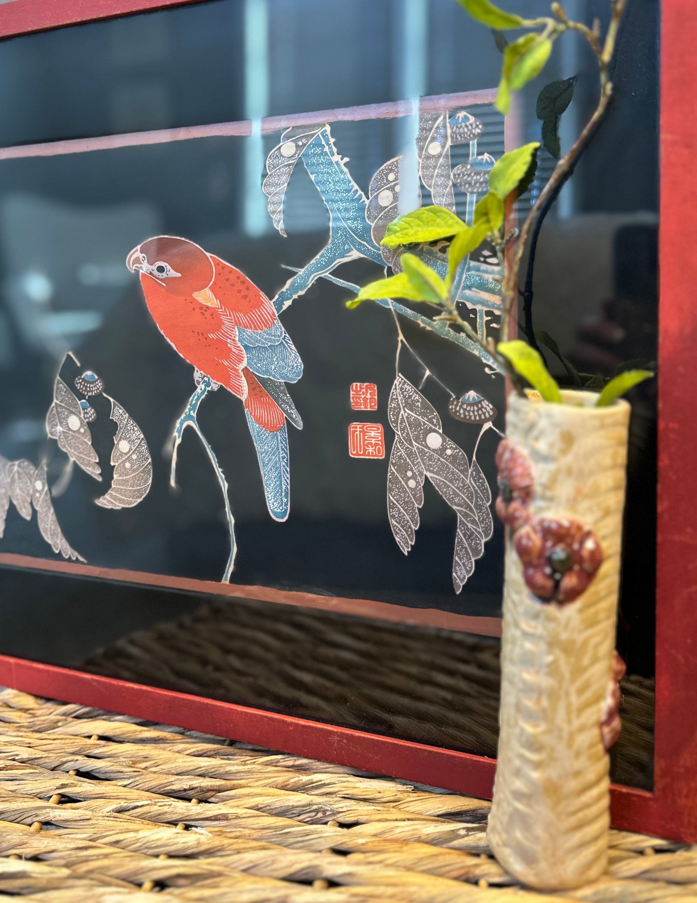 “Red Parrot on the Branch of a Tree” After Ito Jakuchu – Japanese Woodblock Print (1868–1912)