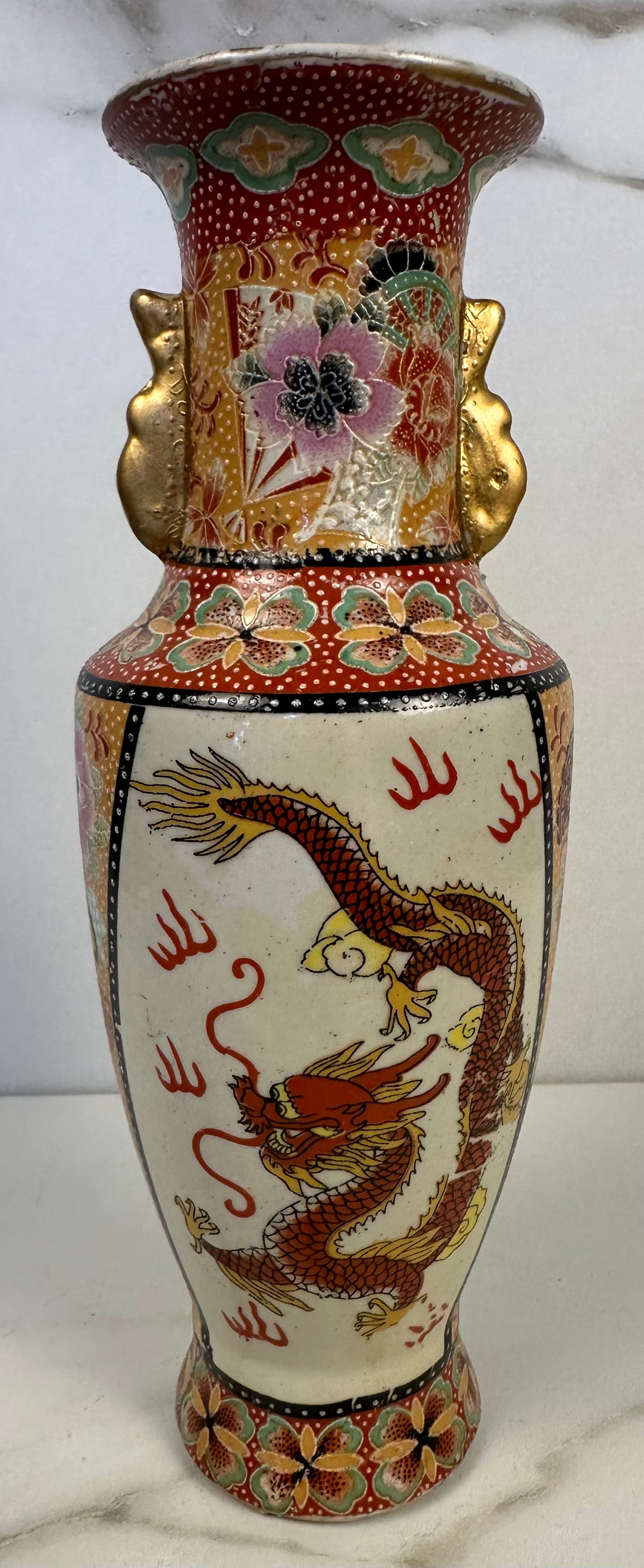Antique Japanese Satsuma-Style Dragon Vase