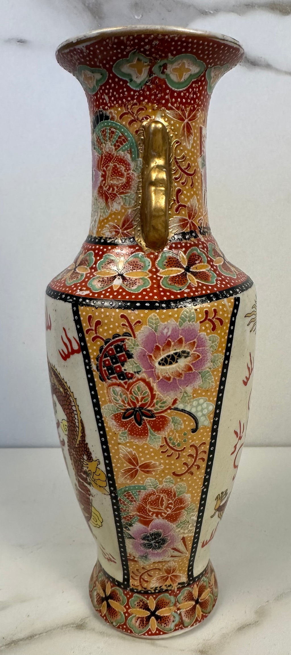 Antique Japanese Satsuma-Style Dragon Vase
