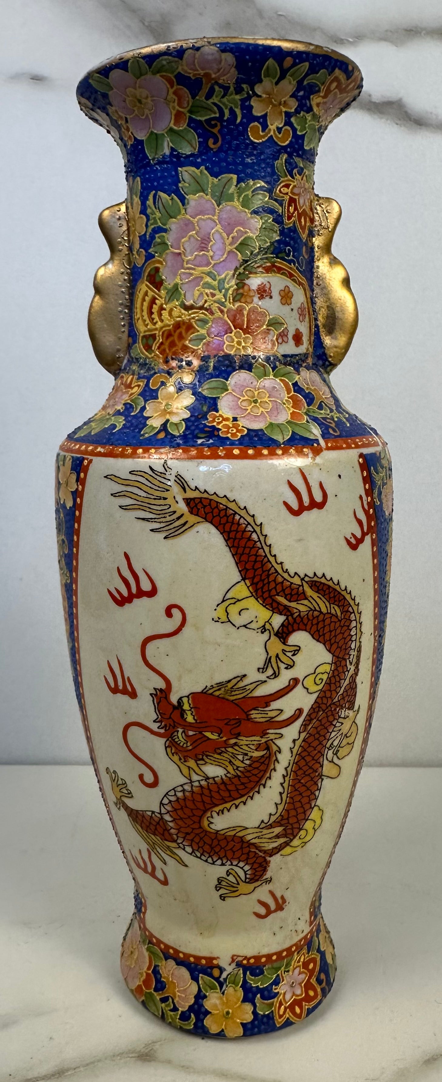 Antique Japanese Satsuma-Style Dragon Vase