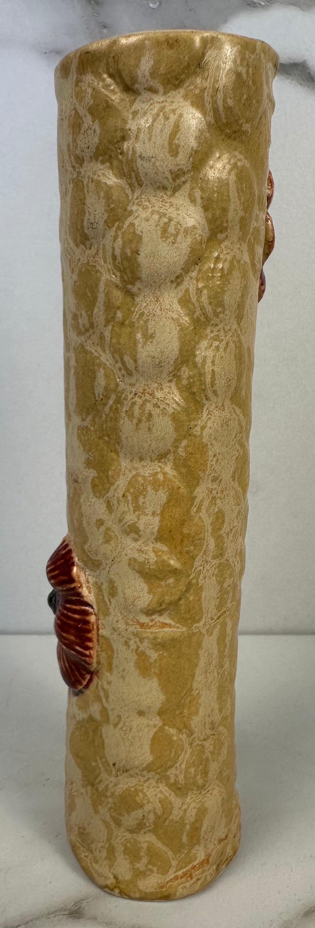 Studio Pottery Vase with Red Poppy Flowers - Artist Signed Meya
