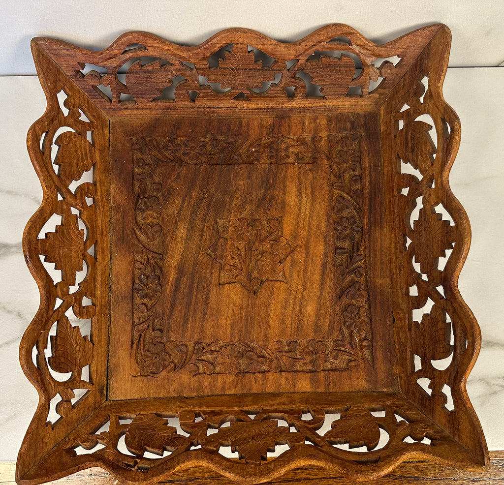 Carved Wood Square Tray