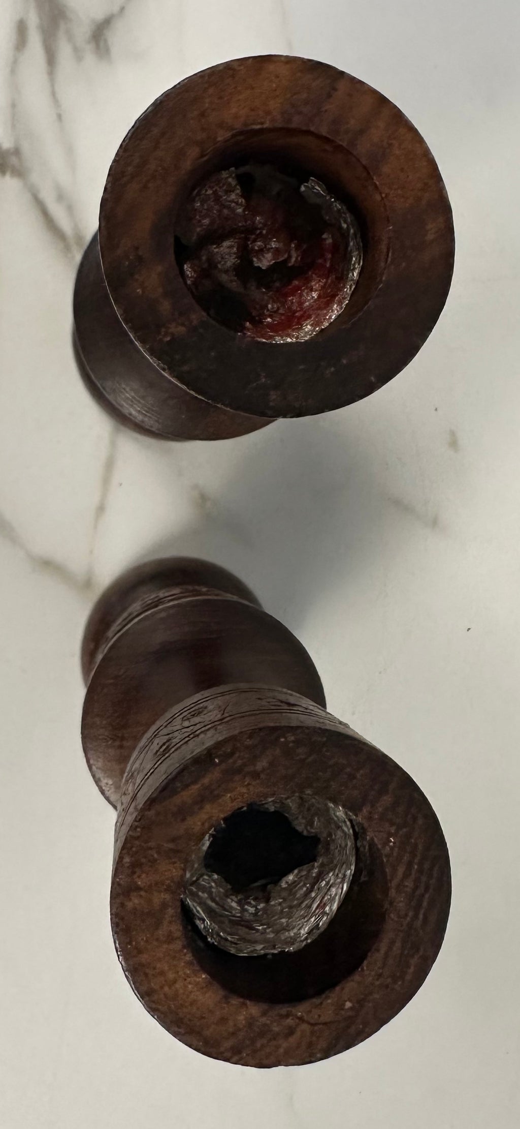 Carved Wood Candle Holders - Pair