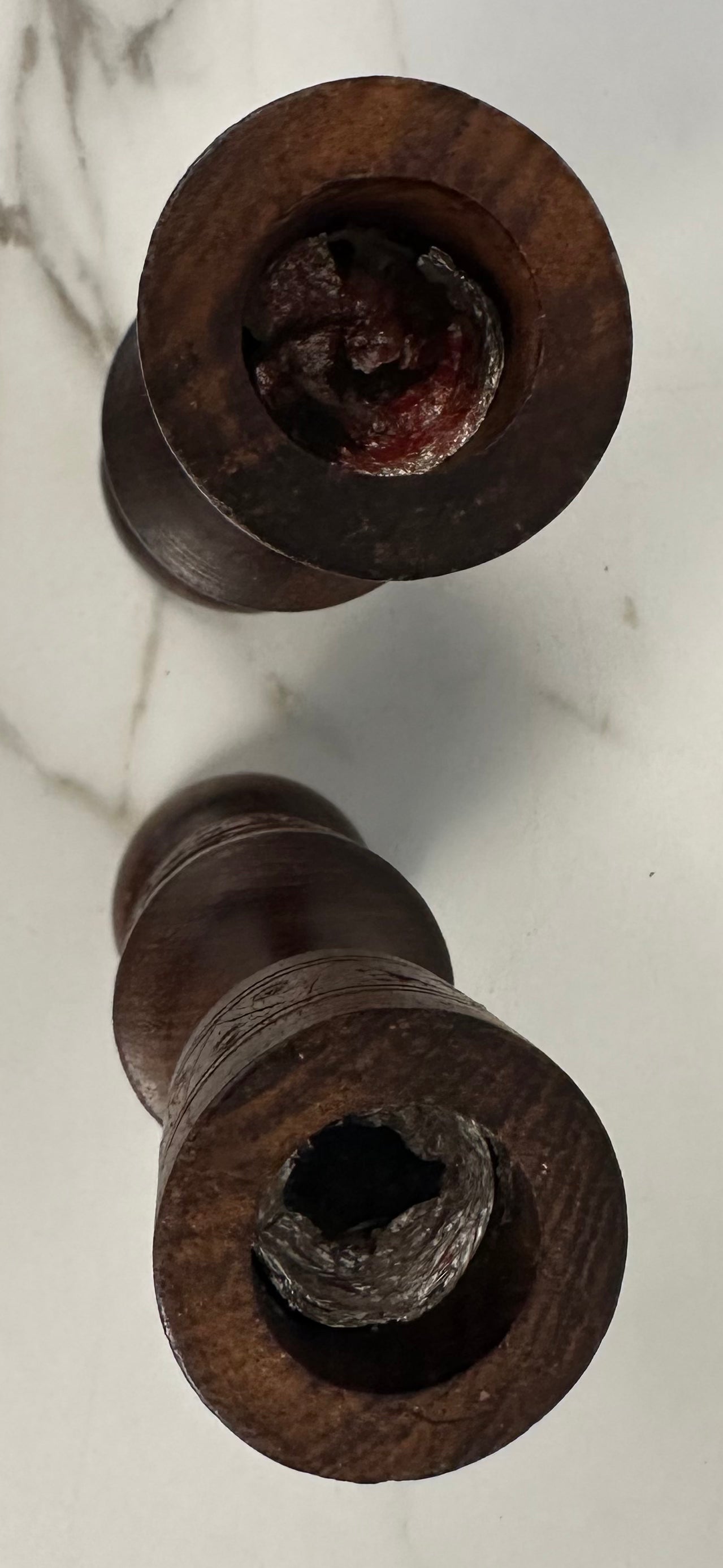 Carved Wood Candle Holders - Pair
