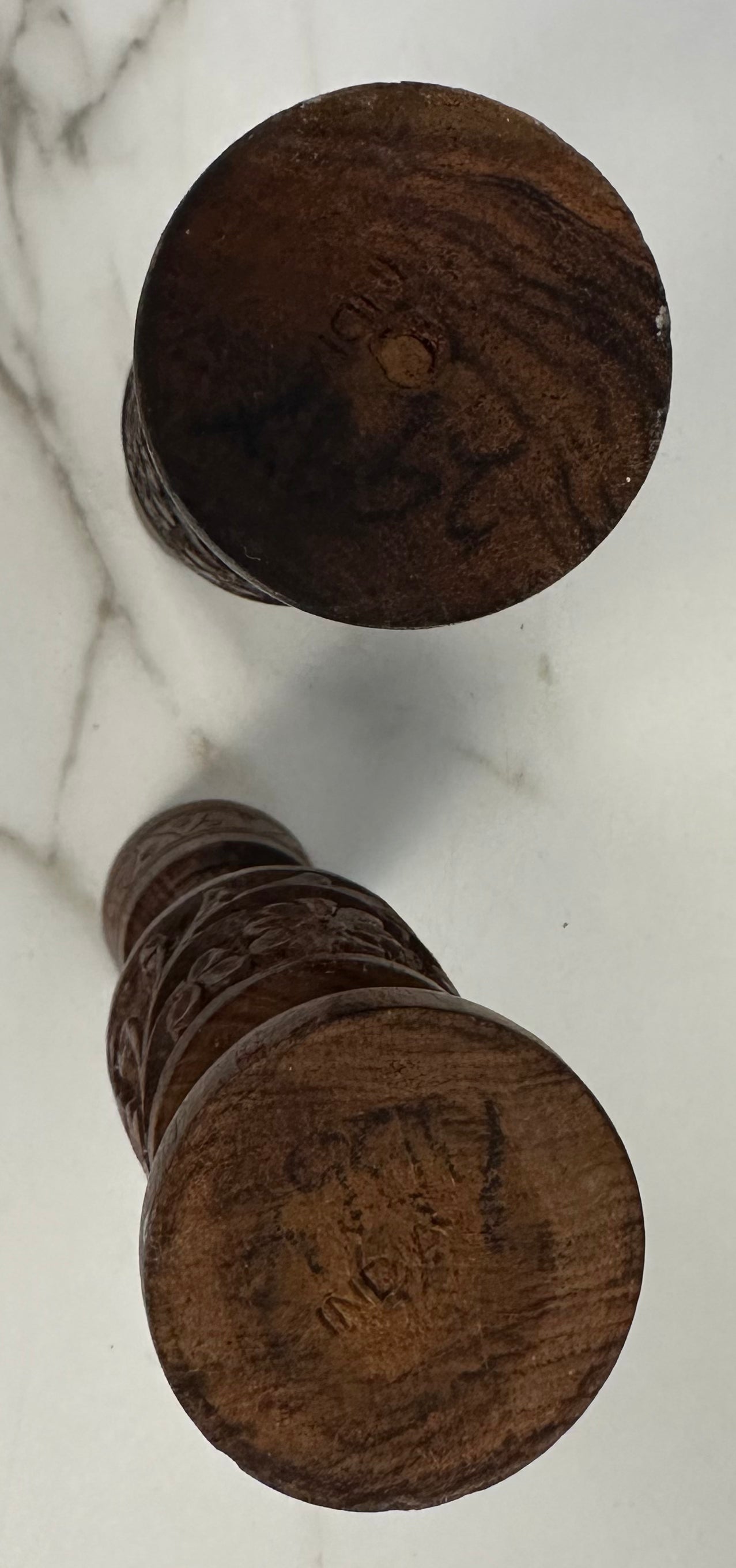 Carved Wood Candle Holders - Pair