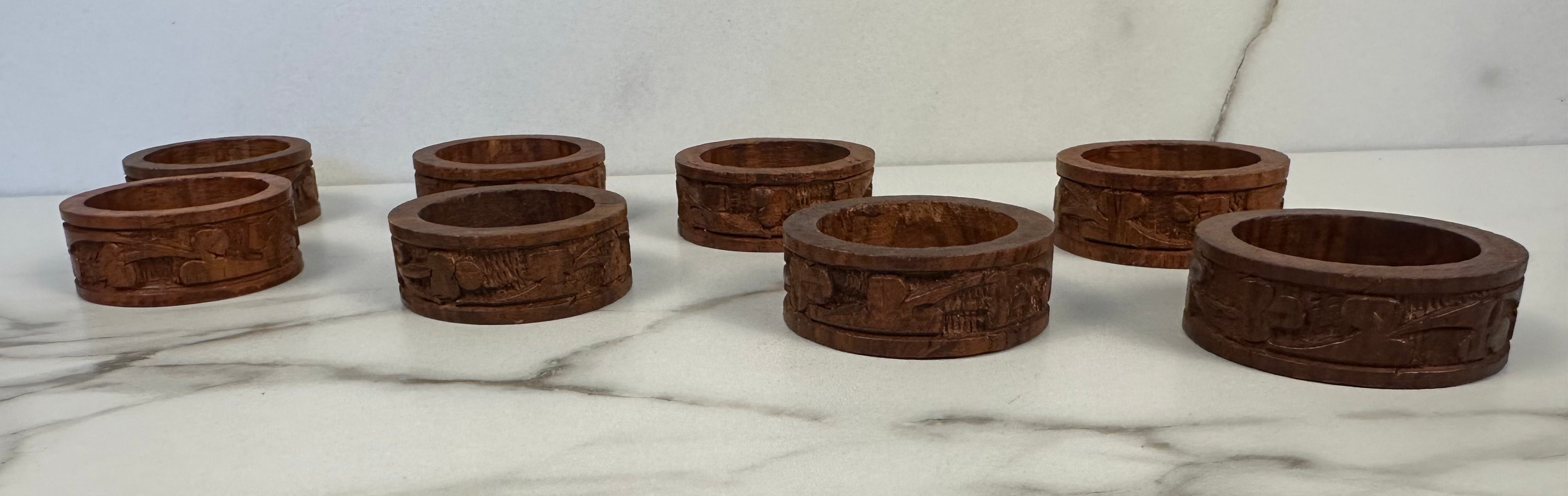Carved Wood Napkin Rings - Set of Eight