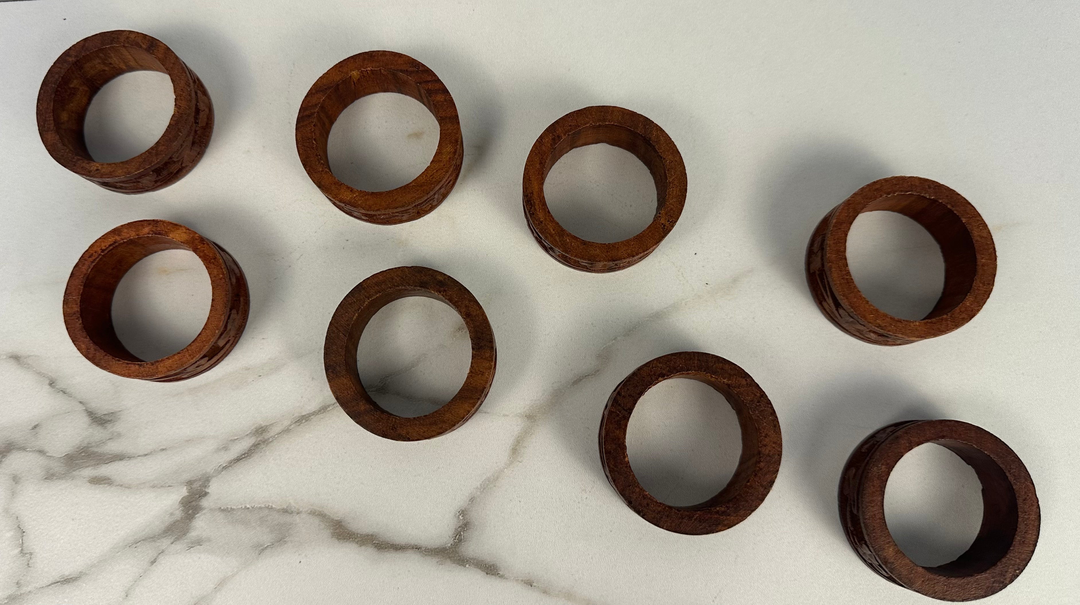 Carved Wood Napkin Rings - Set of Eight