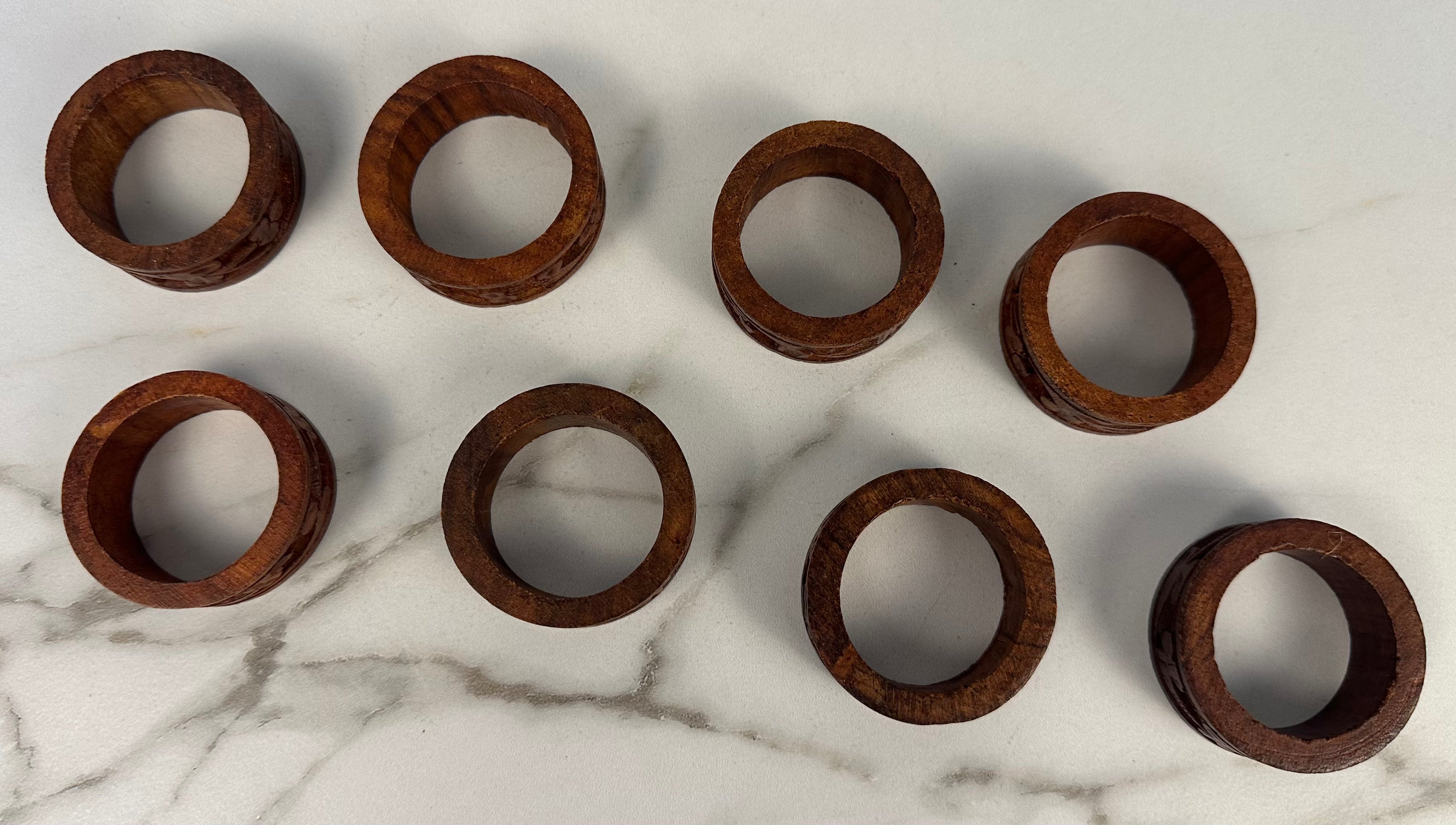 Carved Wood Napkin Rings - Set of Eight